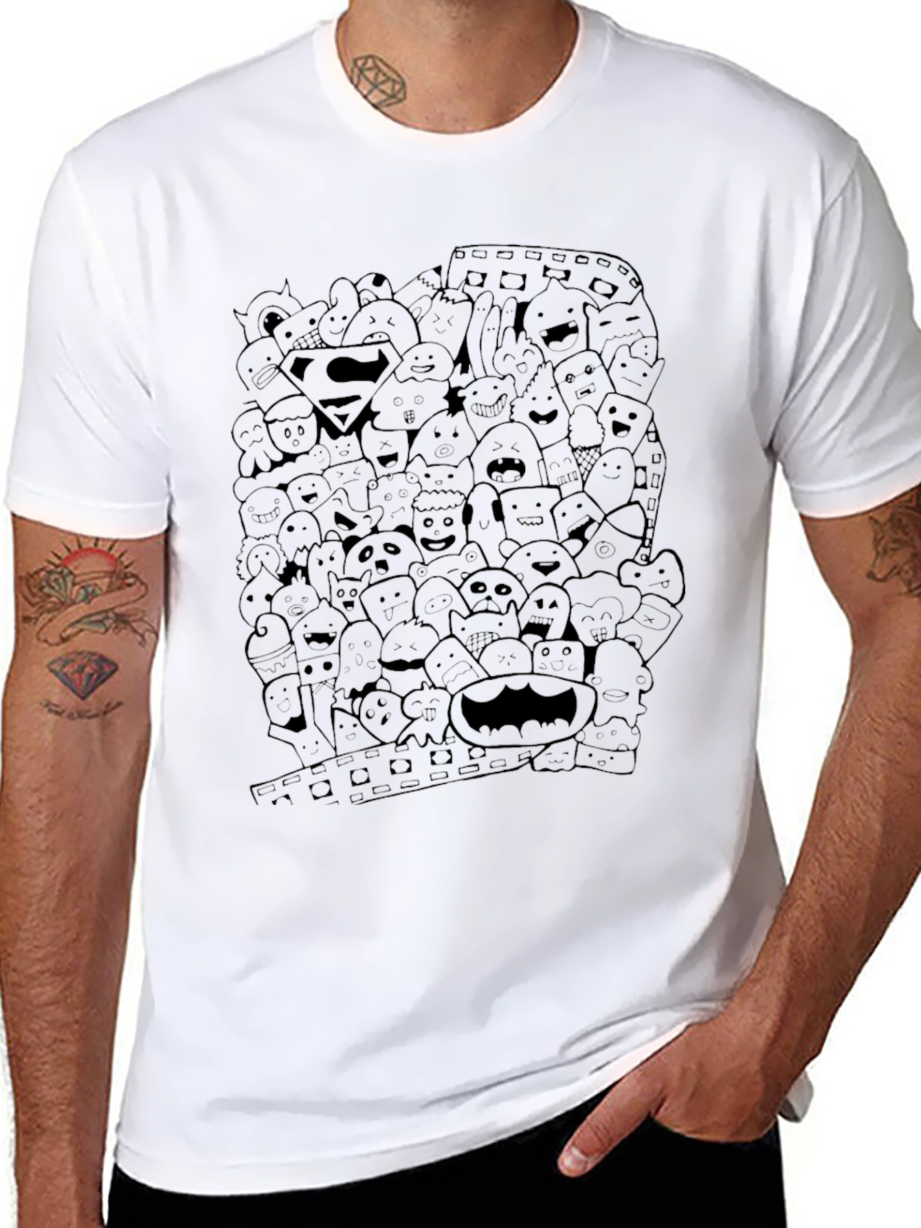 Mens Graphic Doodle Tee - Superhero Edition