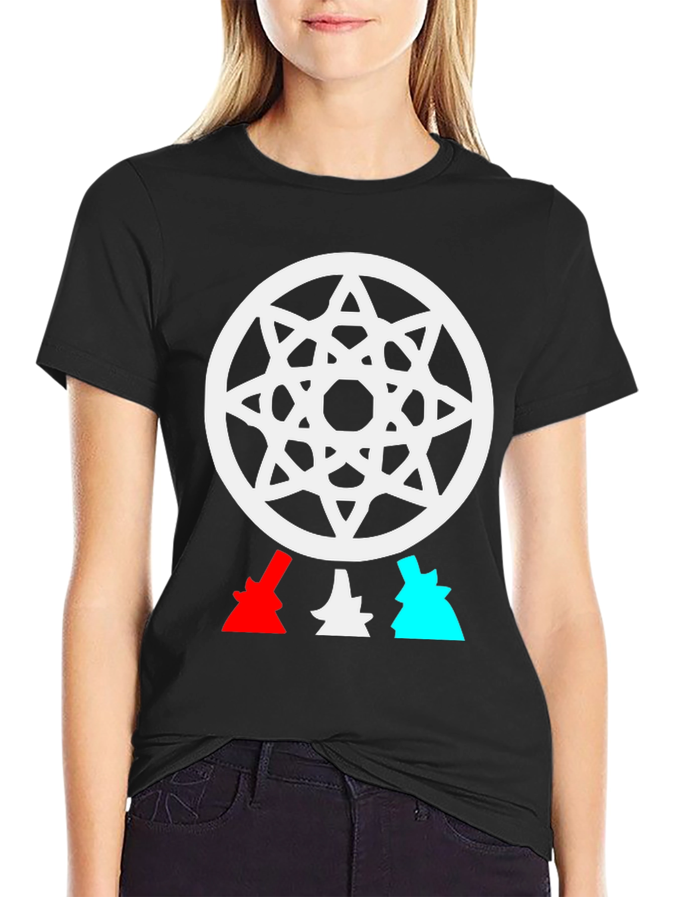 Geometric Star Design Black T-Shirt