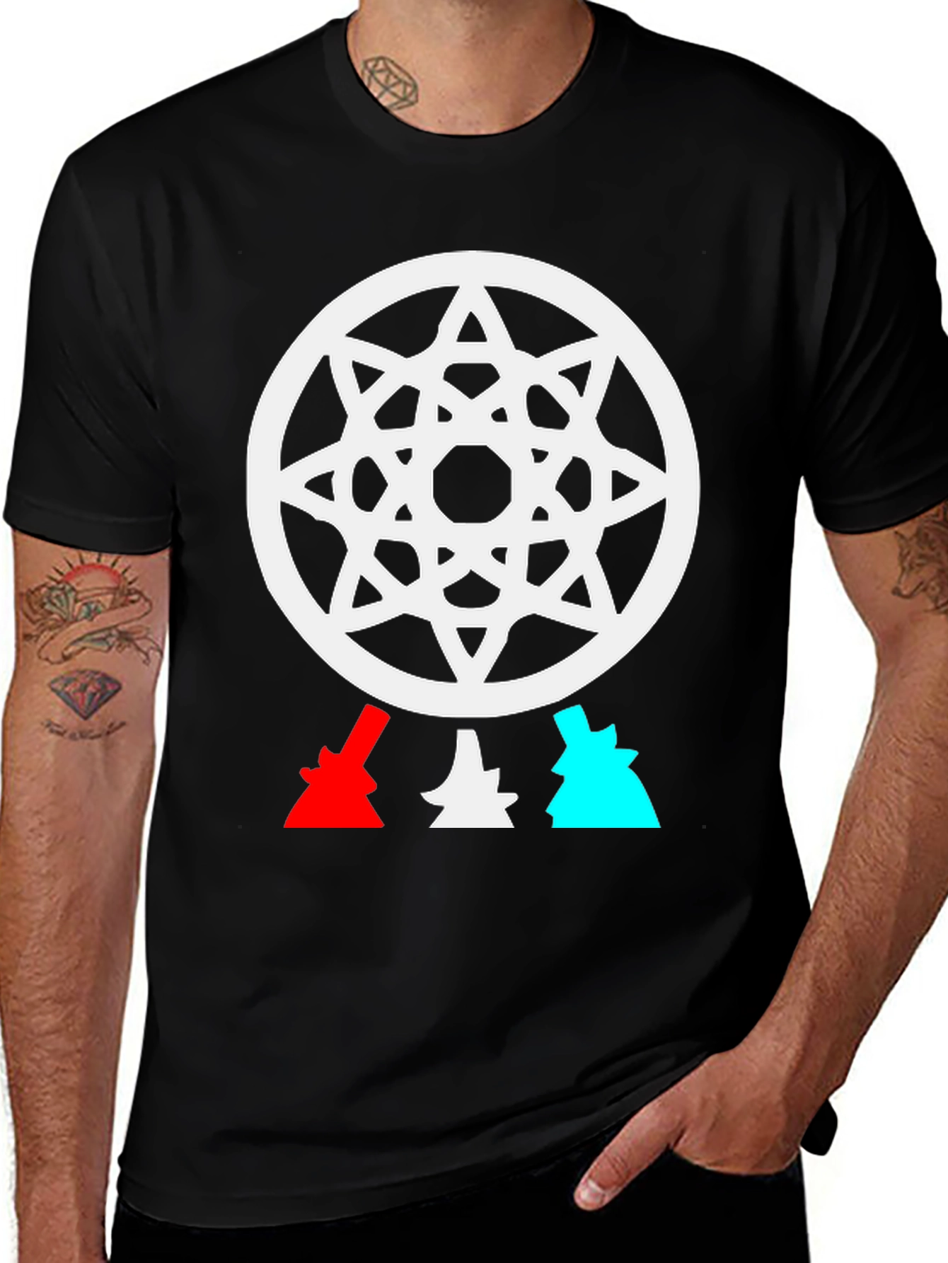 Geometric Star Design Black T-Shirt