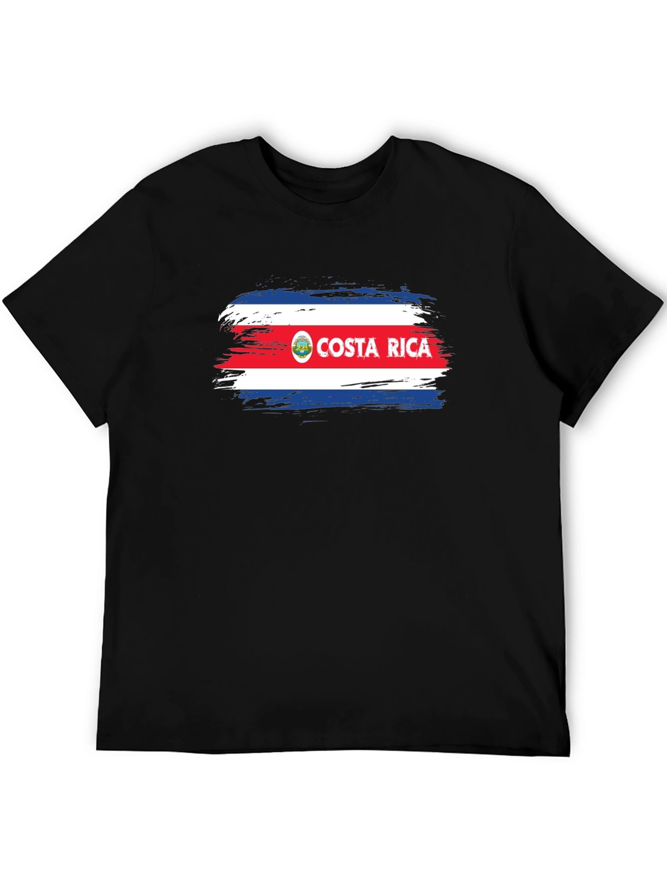 Costa Rica Flag Brushstroke Mens Black T-Shirt