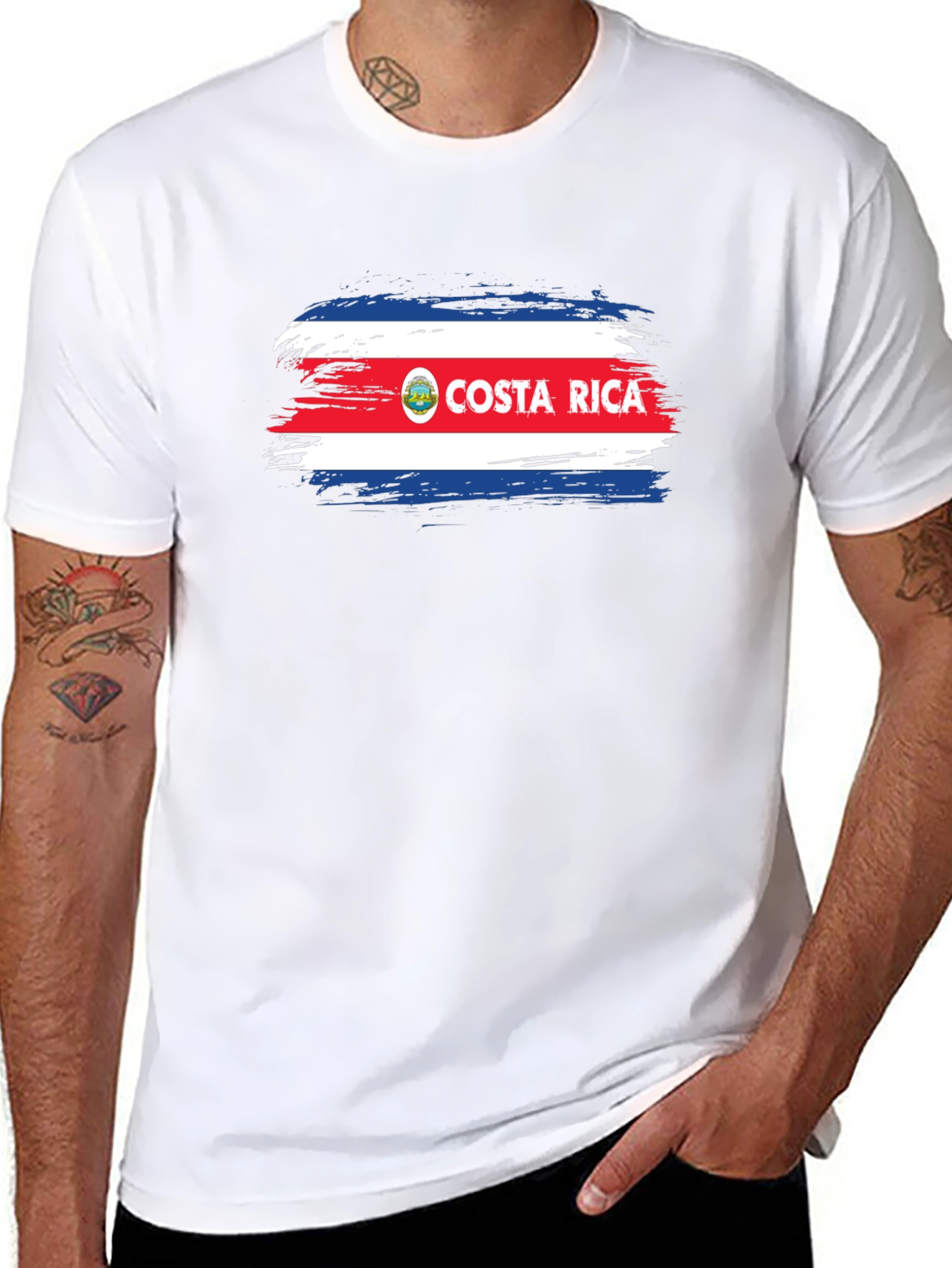Costa Rica Flag Brushstroke Mens Black T-Shirt
