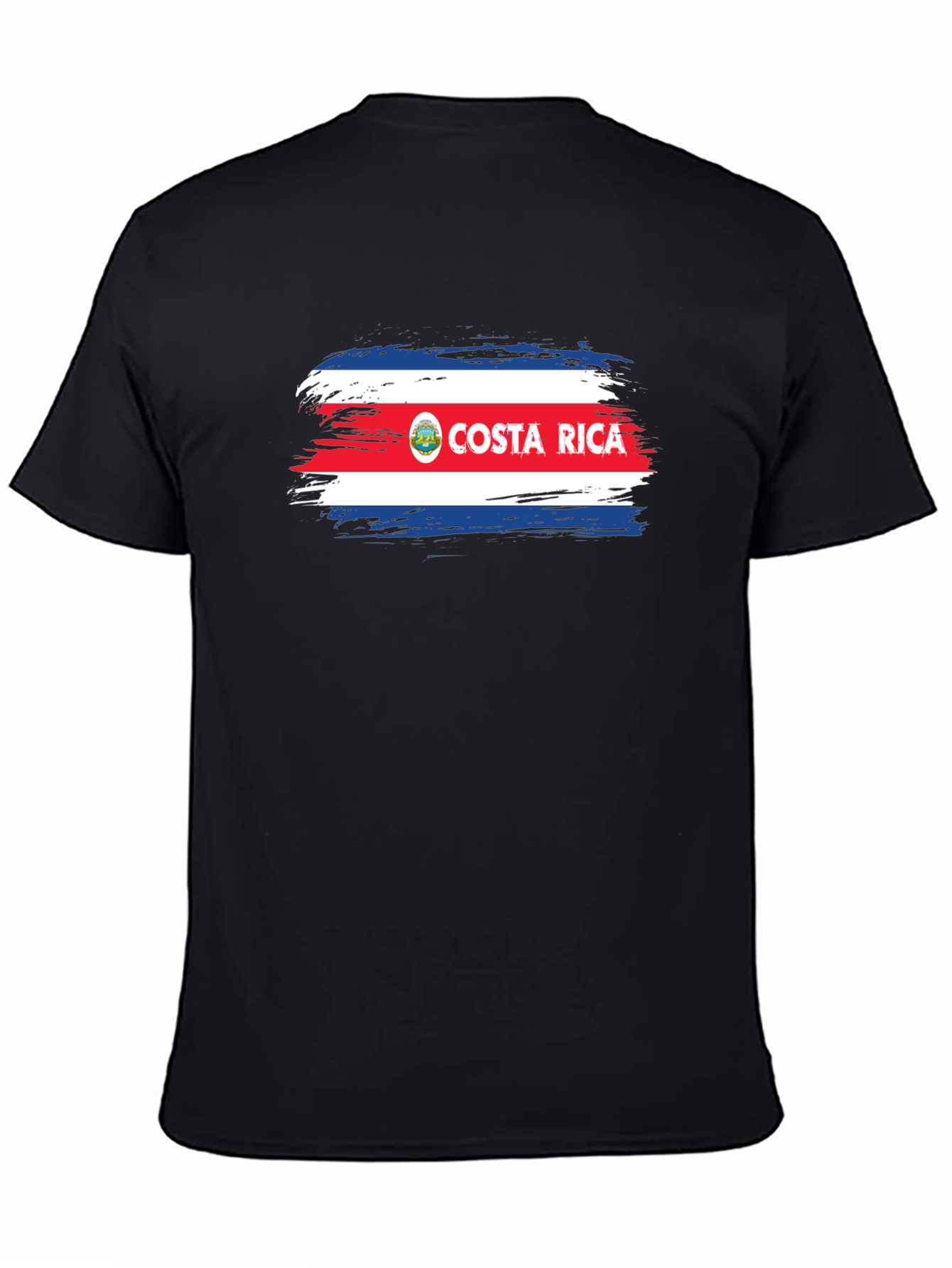 Costa Rica Flag Brushstroke Mens Black T-Shirt