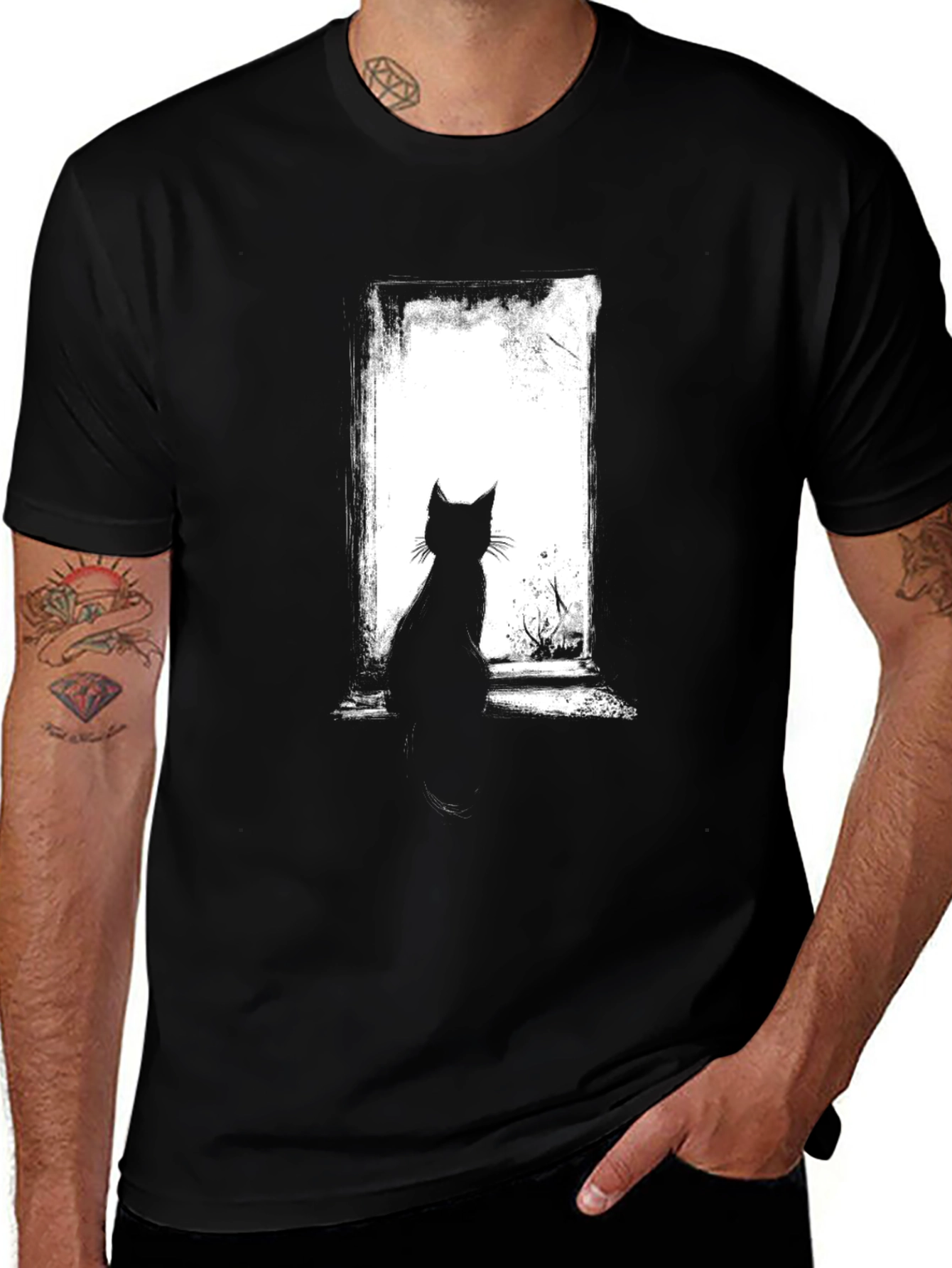Cat Silhouette Graphic Black T-Shirt
