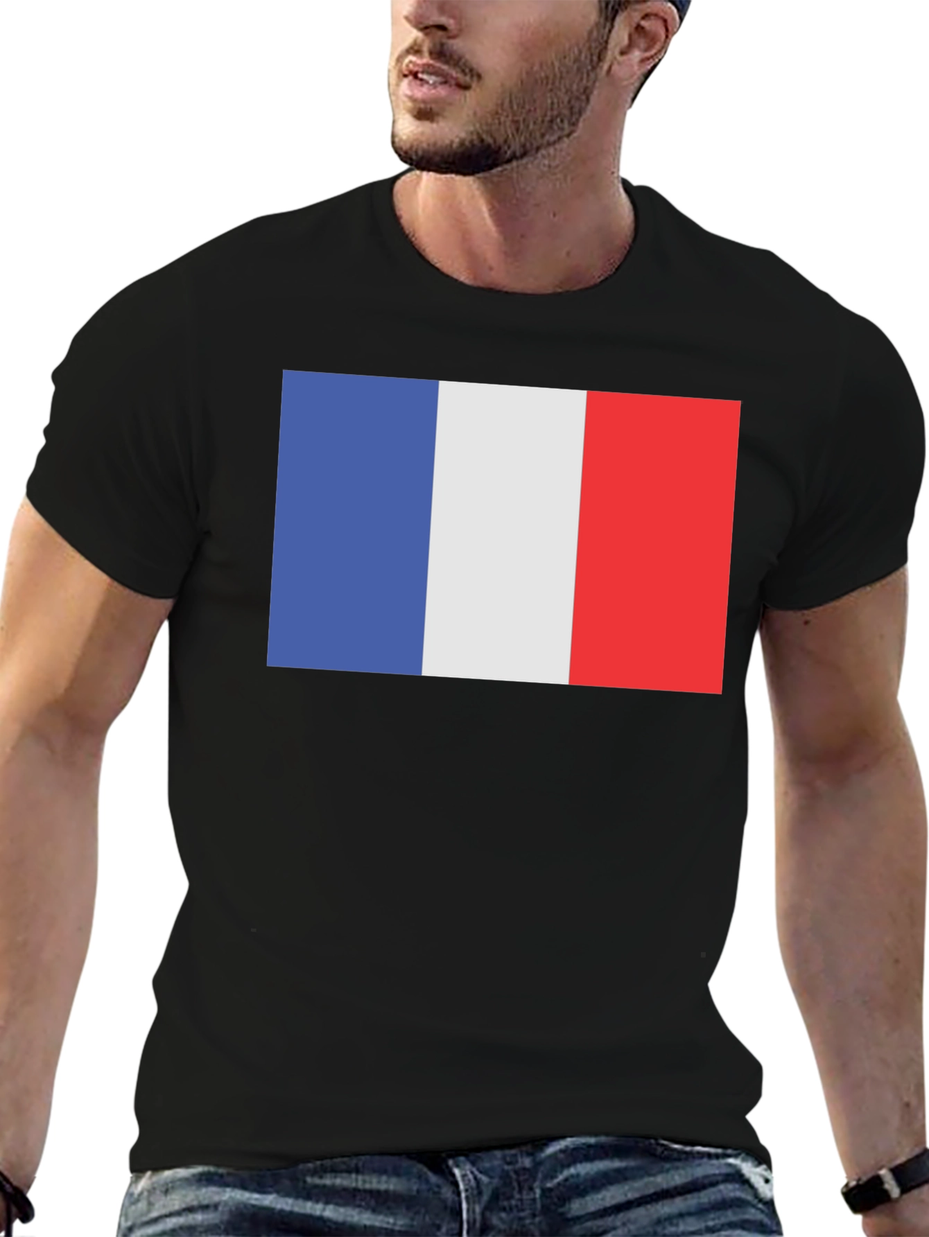 French Flag T-Shirt - Black Short Sleeve