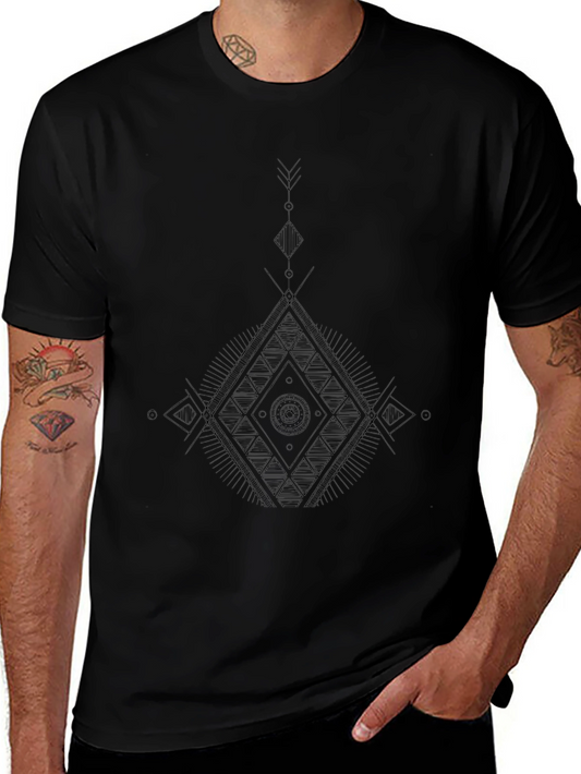 Mens Black Geometric Graphic Print T-Shirt