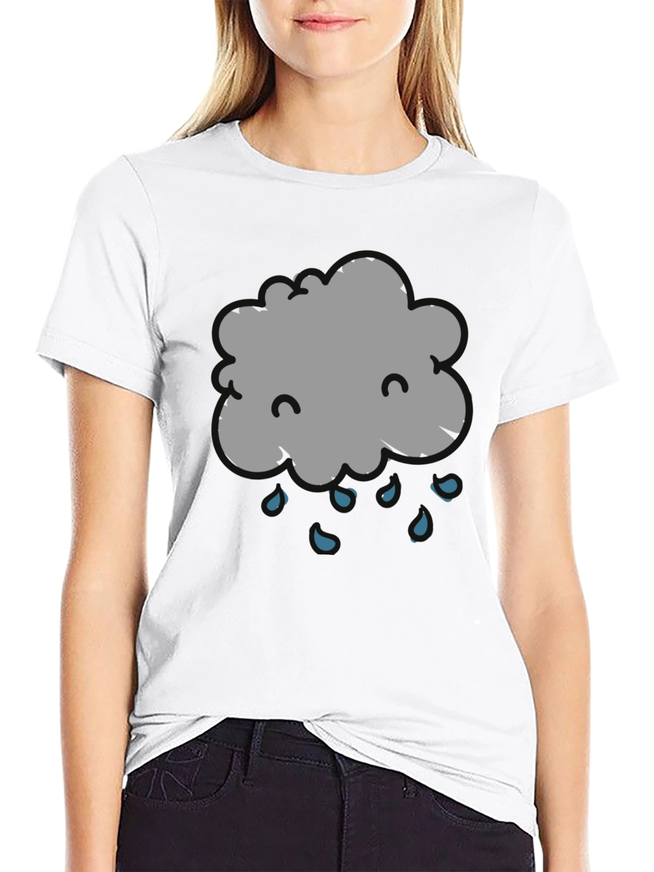 Rain Cloud Graphic Tee - Black Cotton T-Shirt