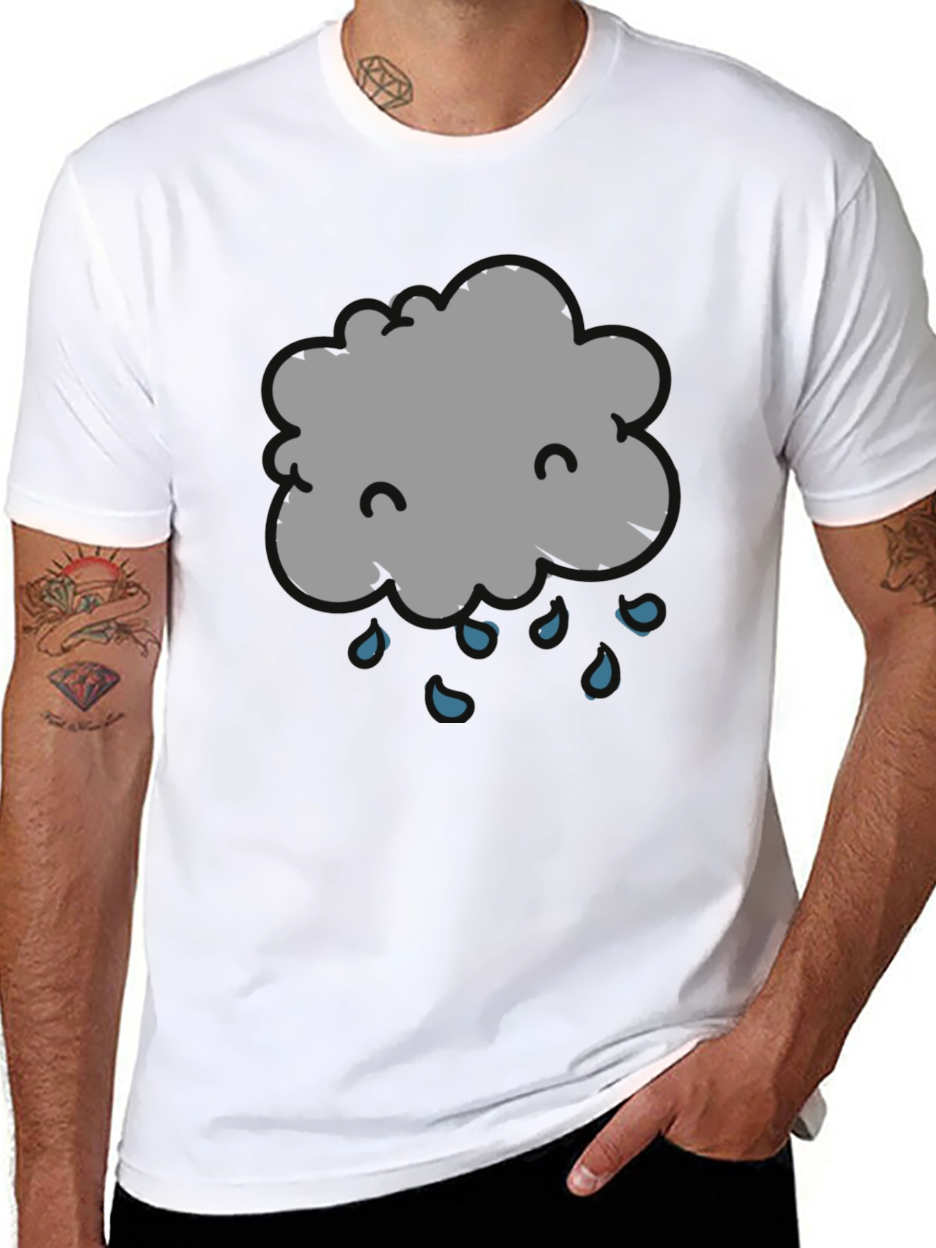 Rain Cloud Graphic Tee - Black Cotton T-Shirt