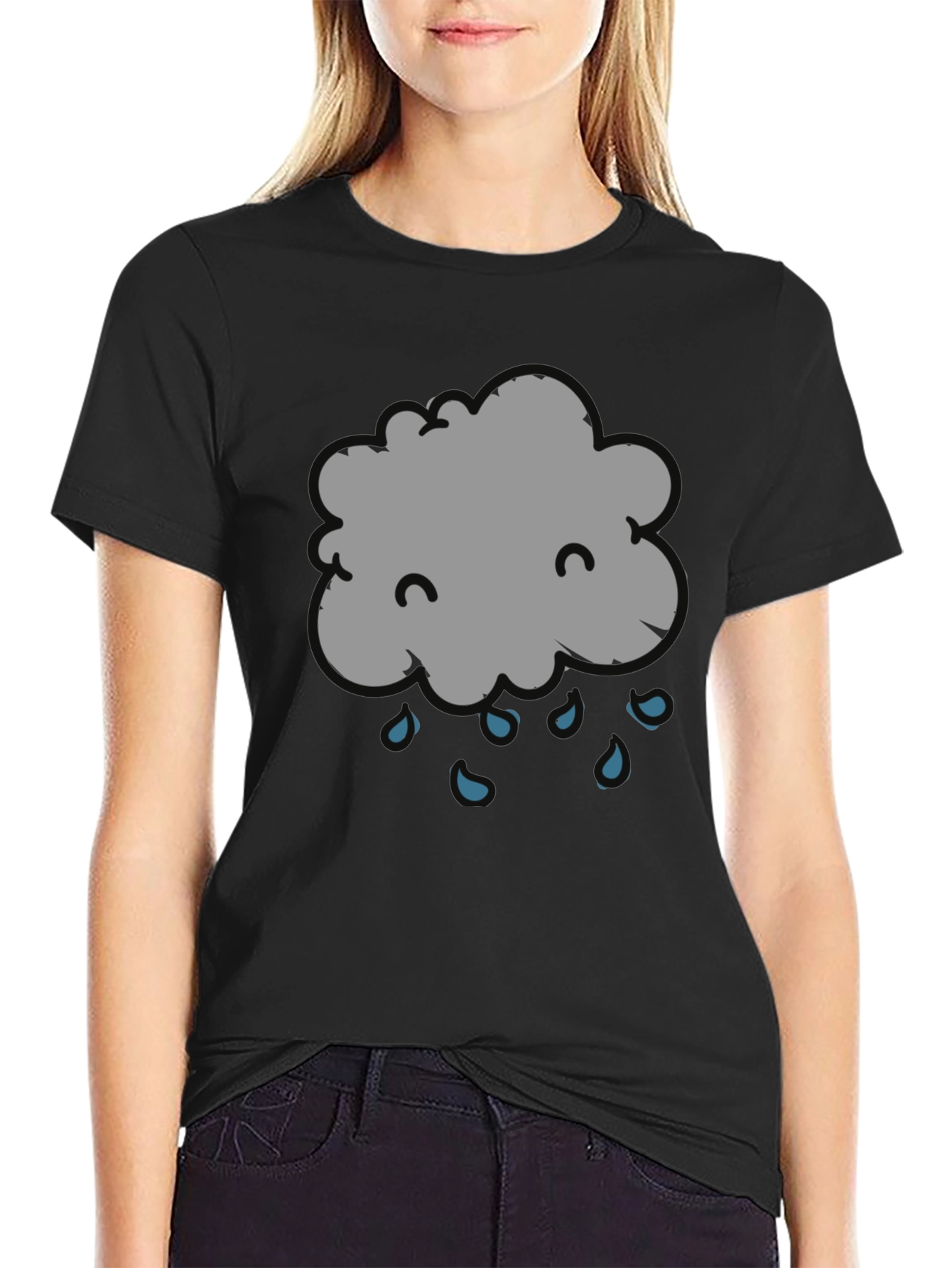 Rain Cloud Graphic Tee - Black Cotton T-Shirt