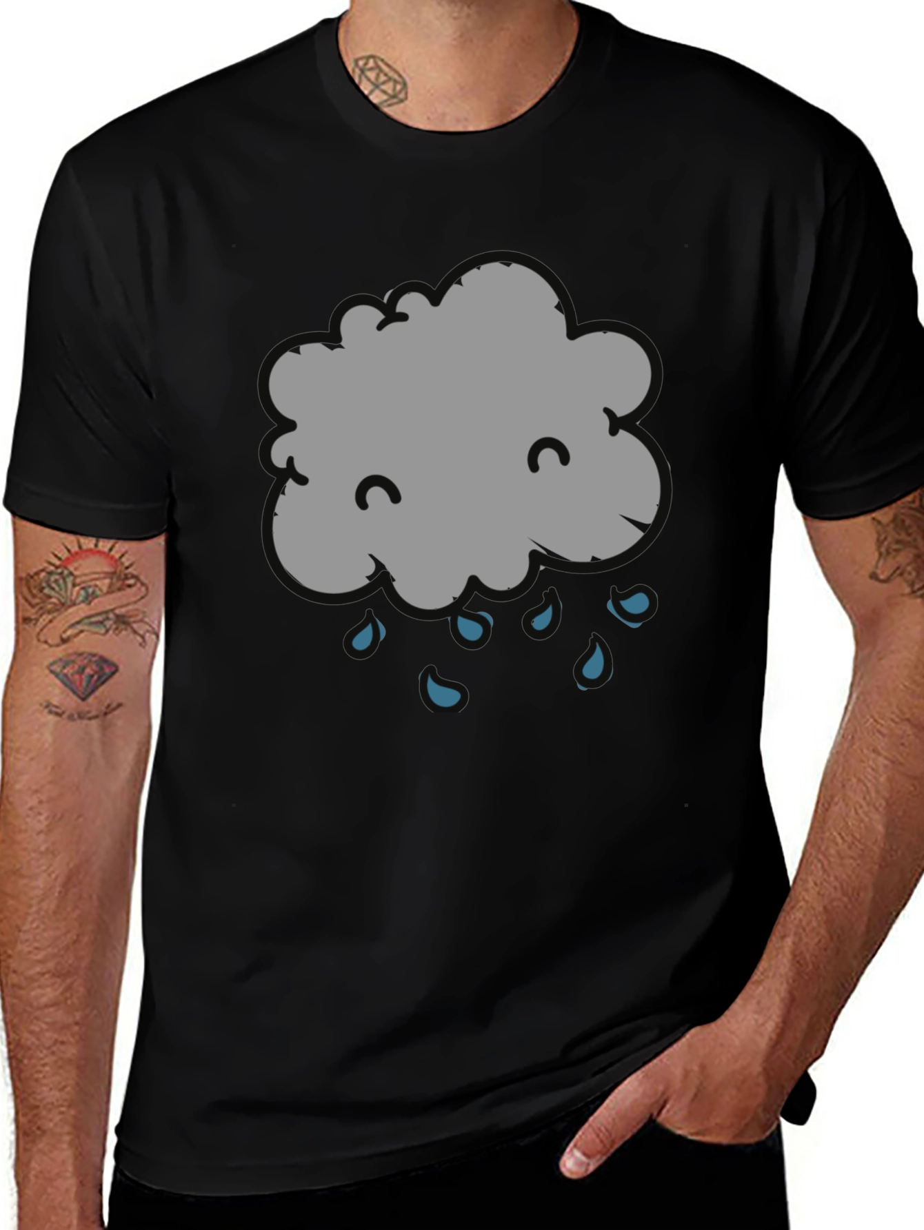 Rain Cloud Graphic Tee - Black Cotton T-Shirt