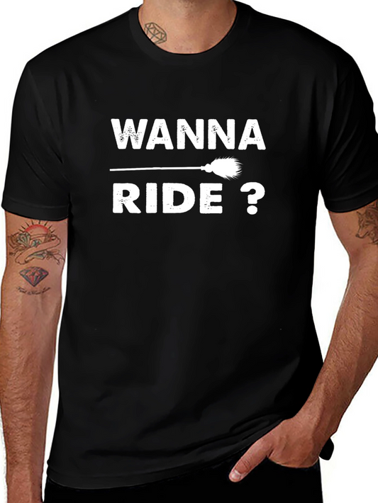 Wanna Ride Broom T-Shirt - Halloween Tee