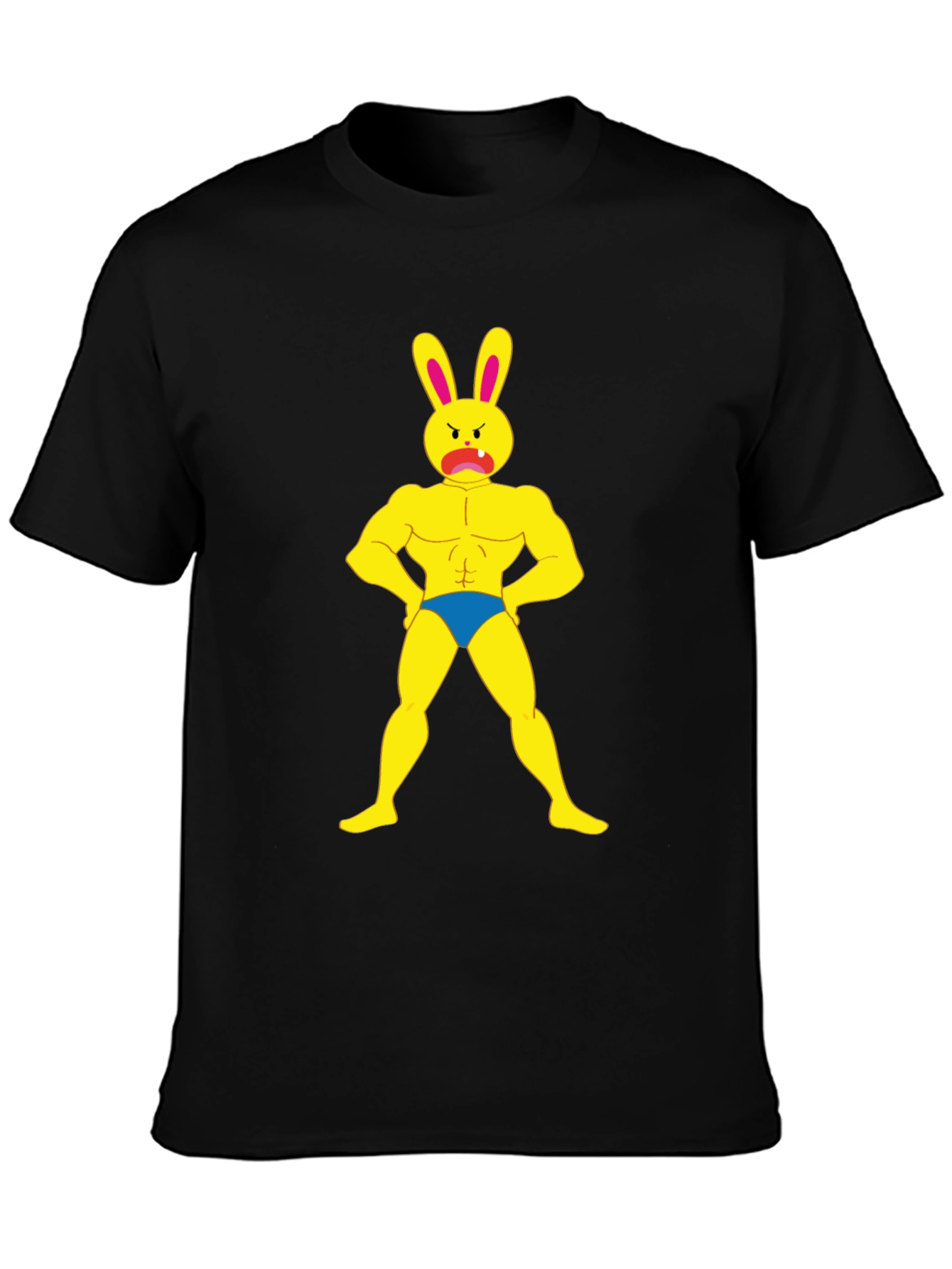 Funny Buff Bunny Graphic Black T-Shirt