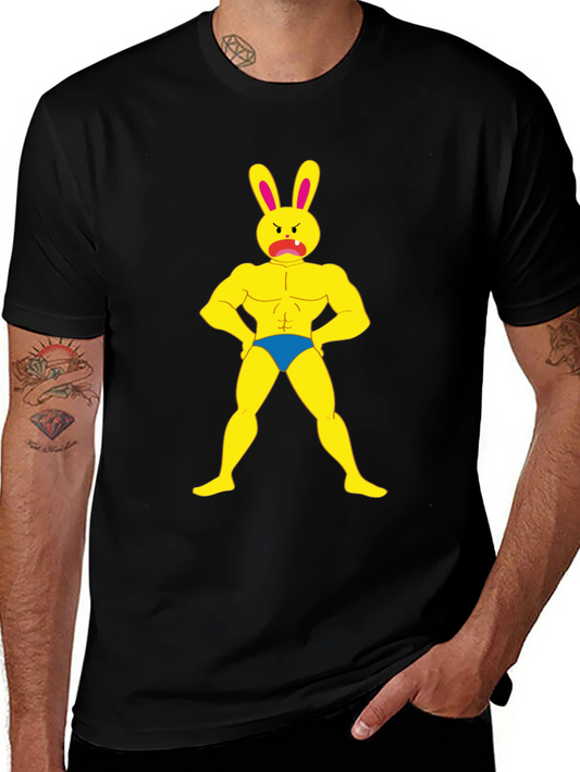Funny Buff Bunny Graphic Black T-Shirt