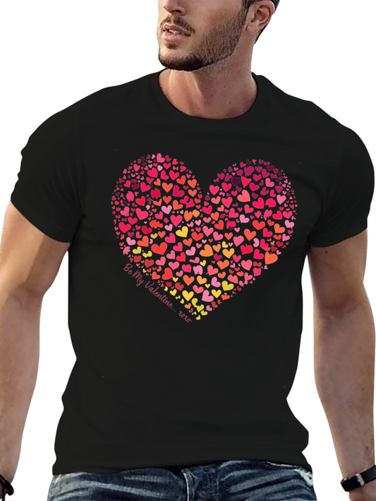 Heart Print Valentines Day Black T-Shirt