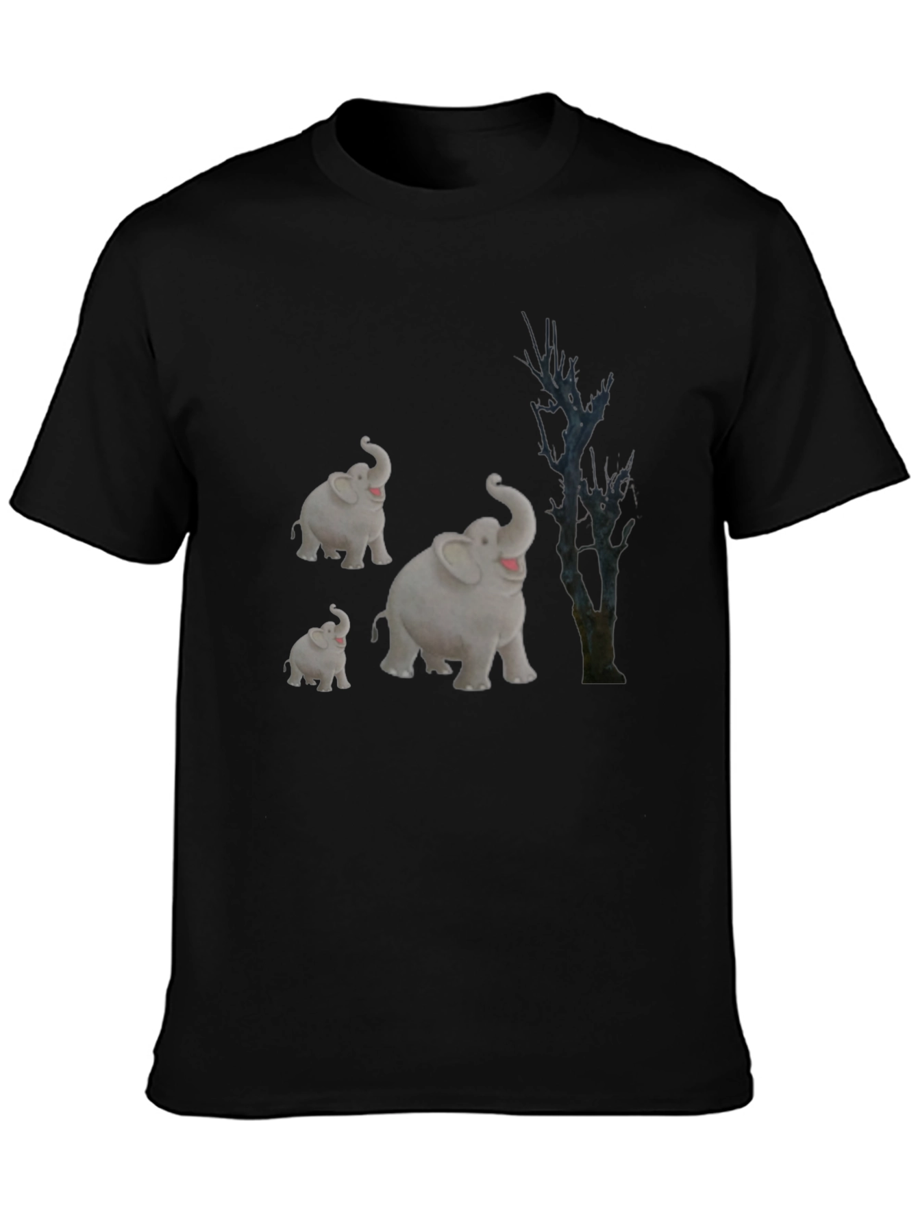 Elephant Family Graphic Tee - Black Cotton T-Shirt