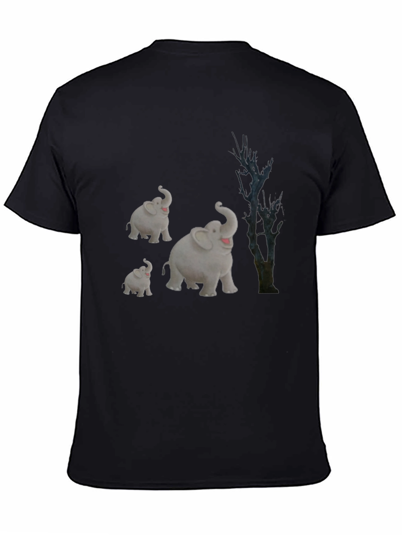 Elephant Family Graphic Tee - Black Cotton T-Shirt