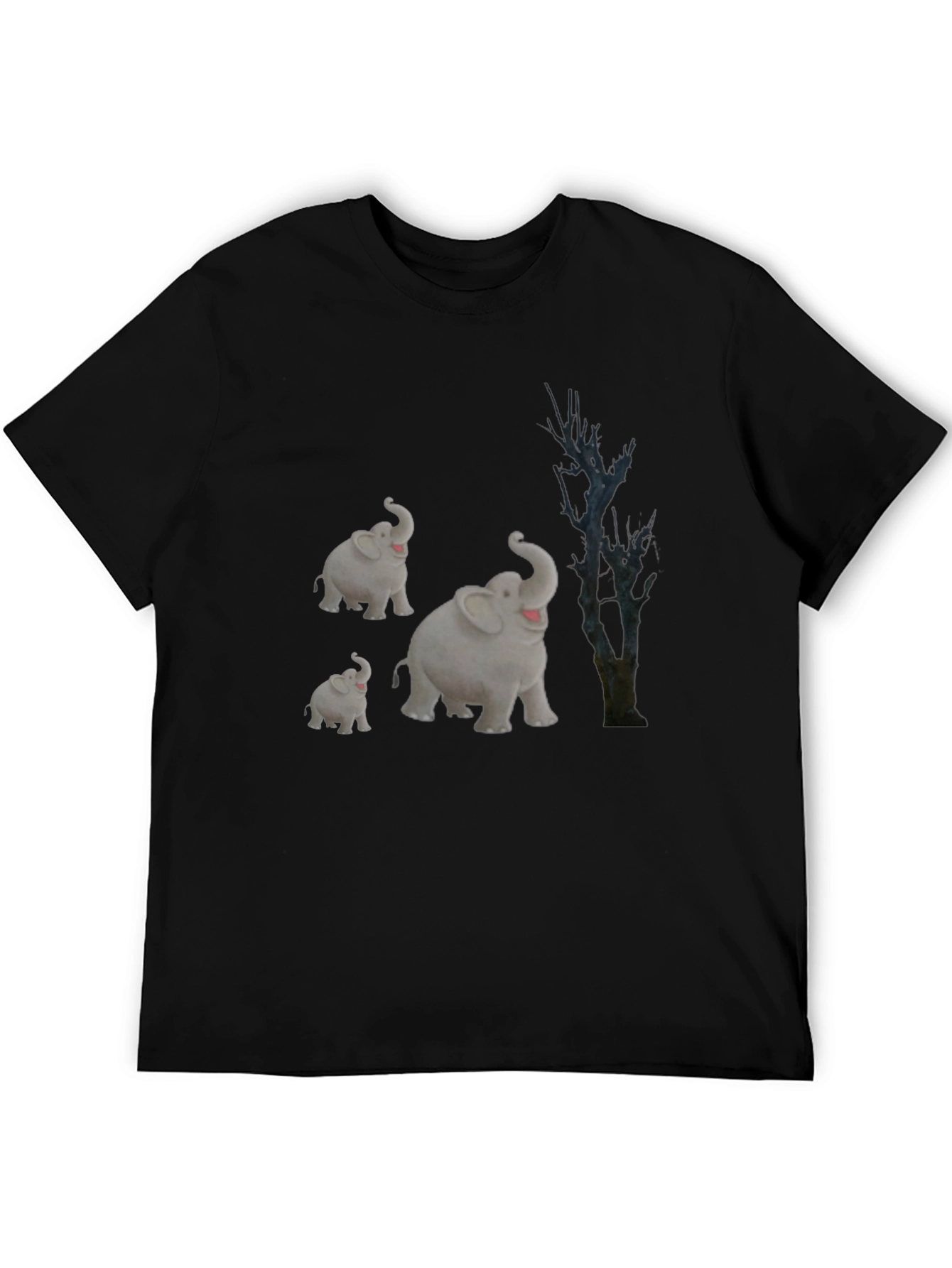 Elephant Family Graphic Tee - Black Cotton T-Shirt