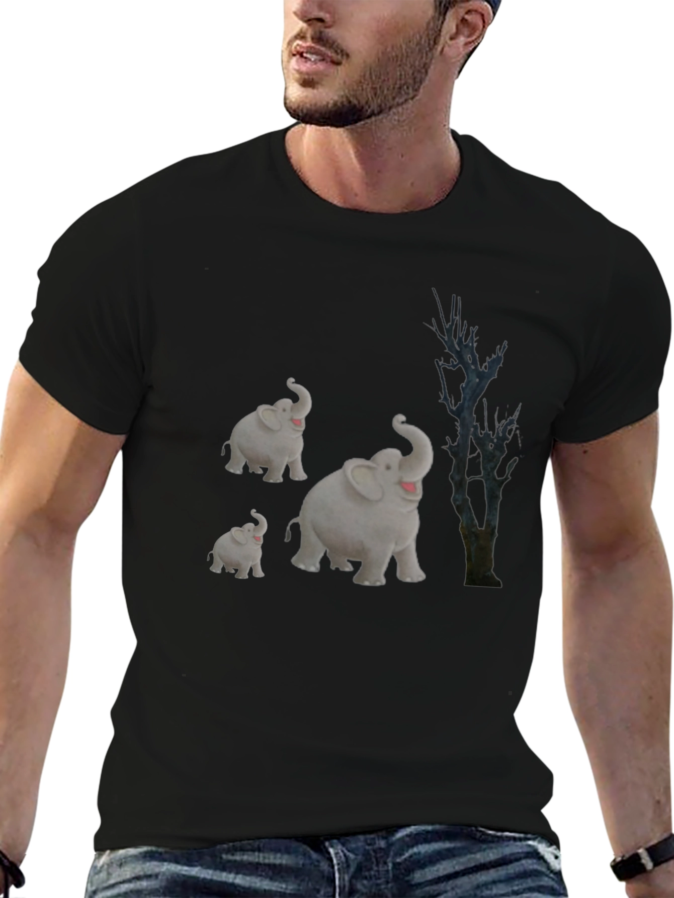 Elephant Family Graphic Tee - Black Cotton T-Shirt