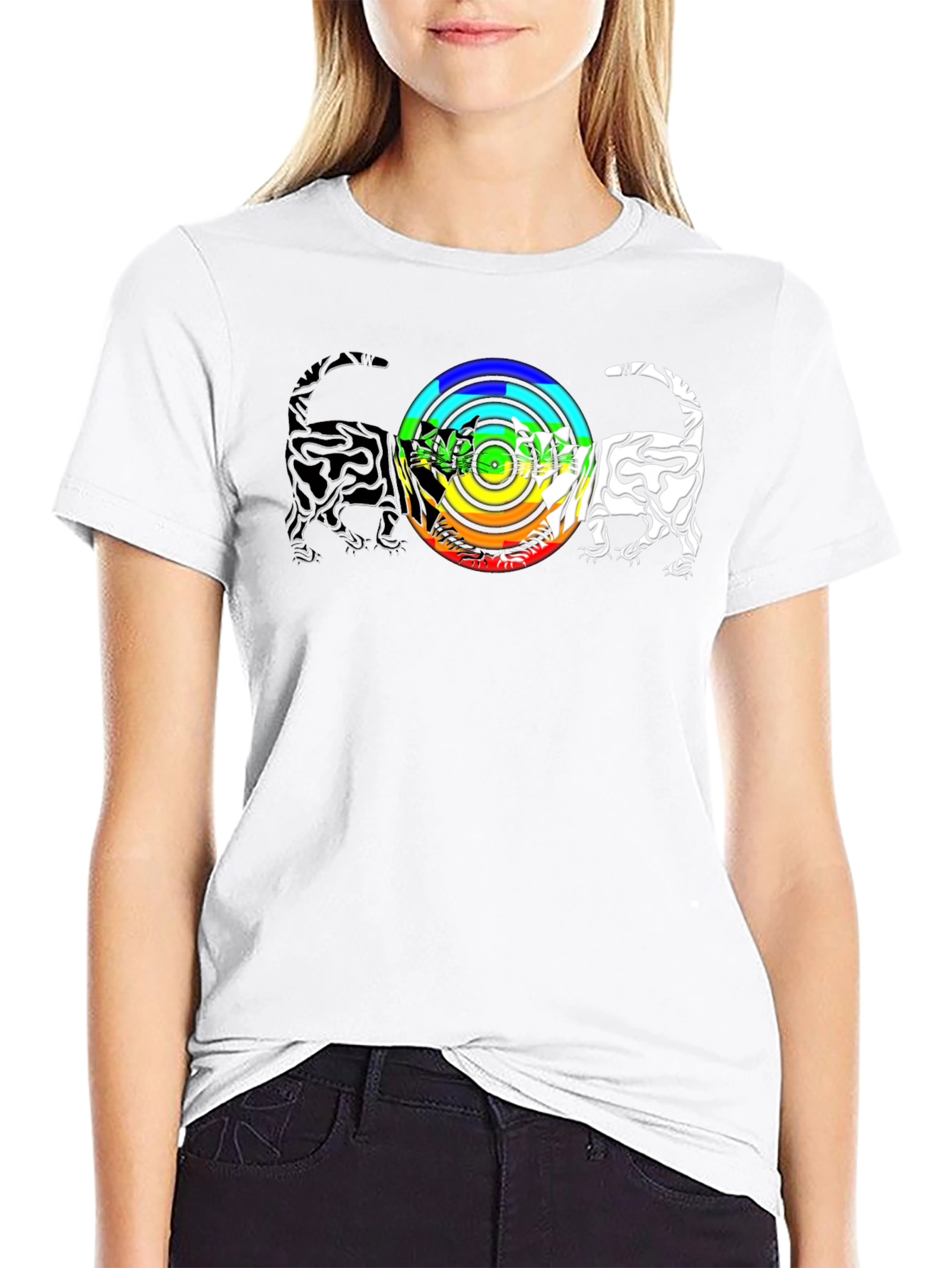 Rainbow Cats T-Shirt - Graphic Print Black Tee