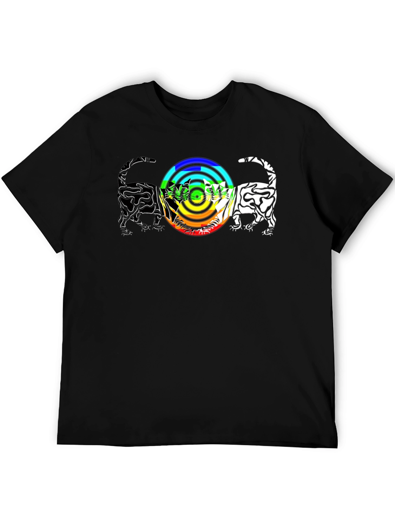 Rainbow Cats T-Shirt - Graphic Print Black Tee