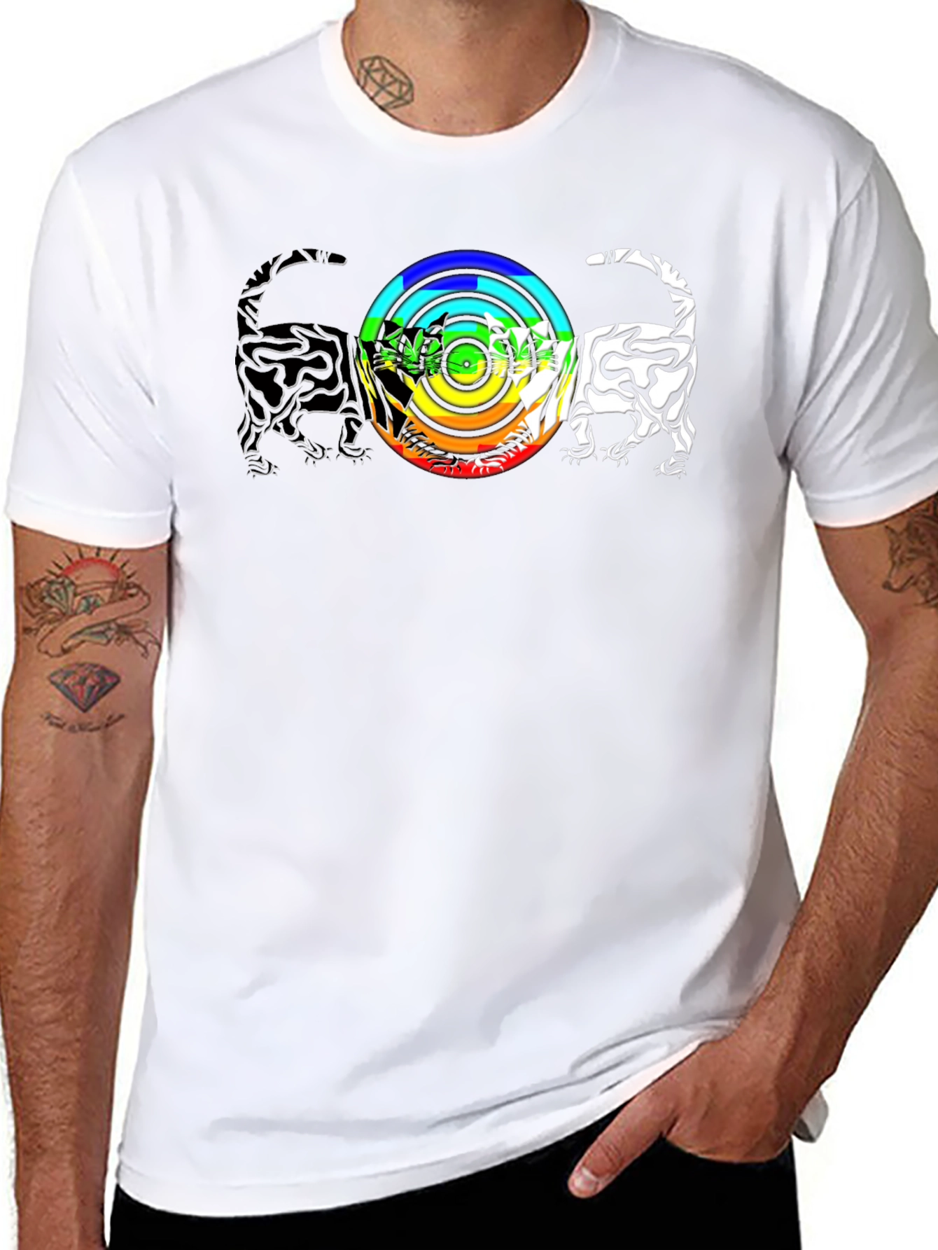 Rainbow Cats T-Shirt - Graphic Print Black Tee