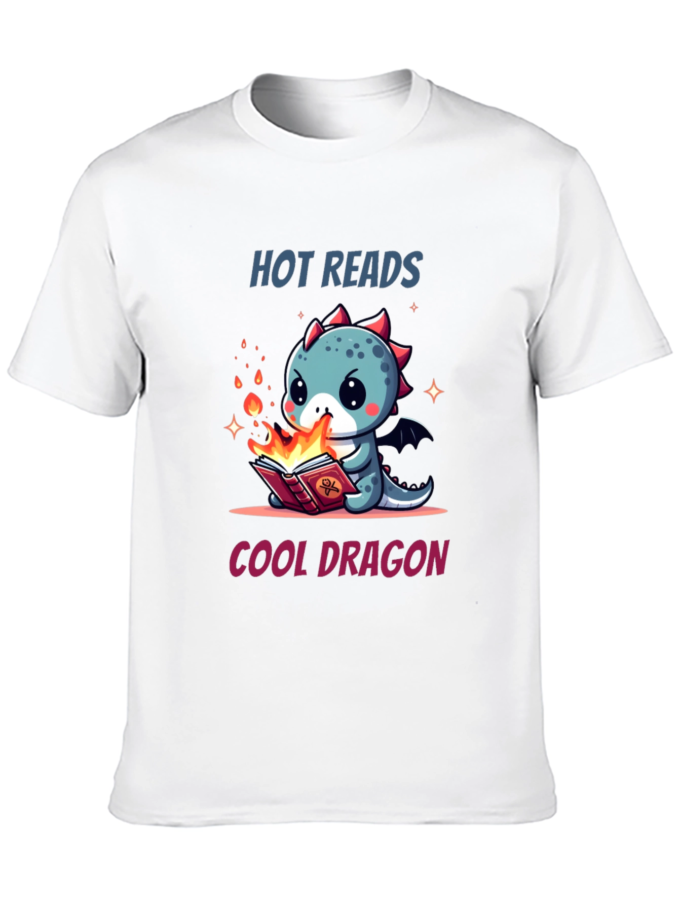Cute Dragon Reading T-Shirt - Hot Reads Cool Dragon