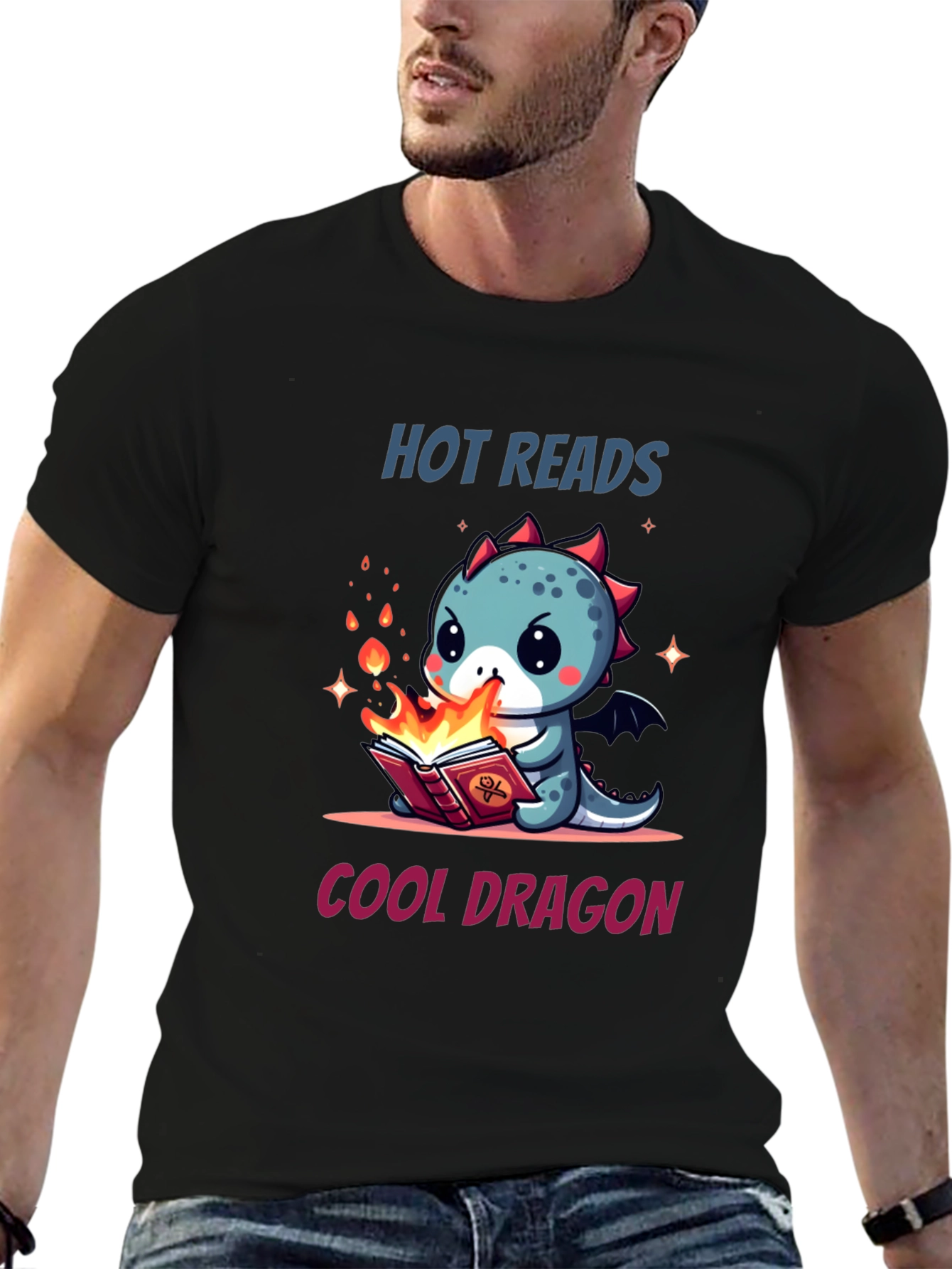 Cute Dragon Reading T-Shirt - Hot Reads Cool Dragon