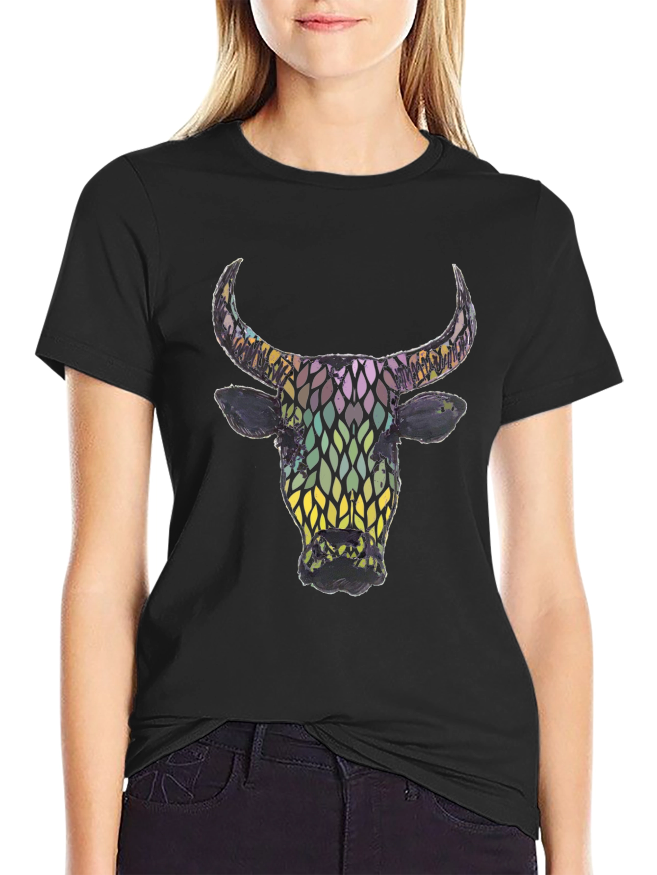 Abstract Bull Graphic Mens Black T-Shirt