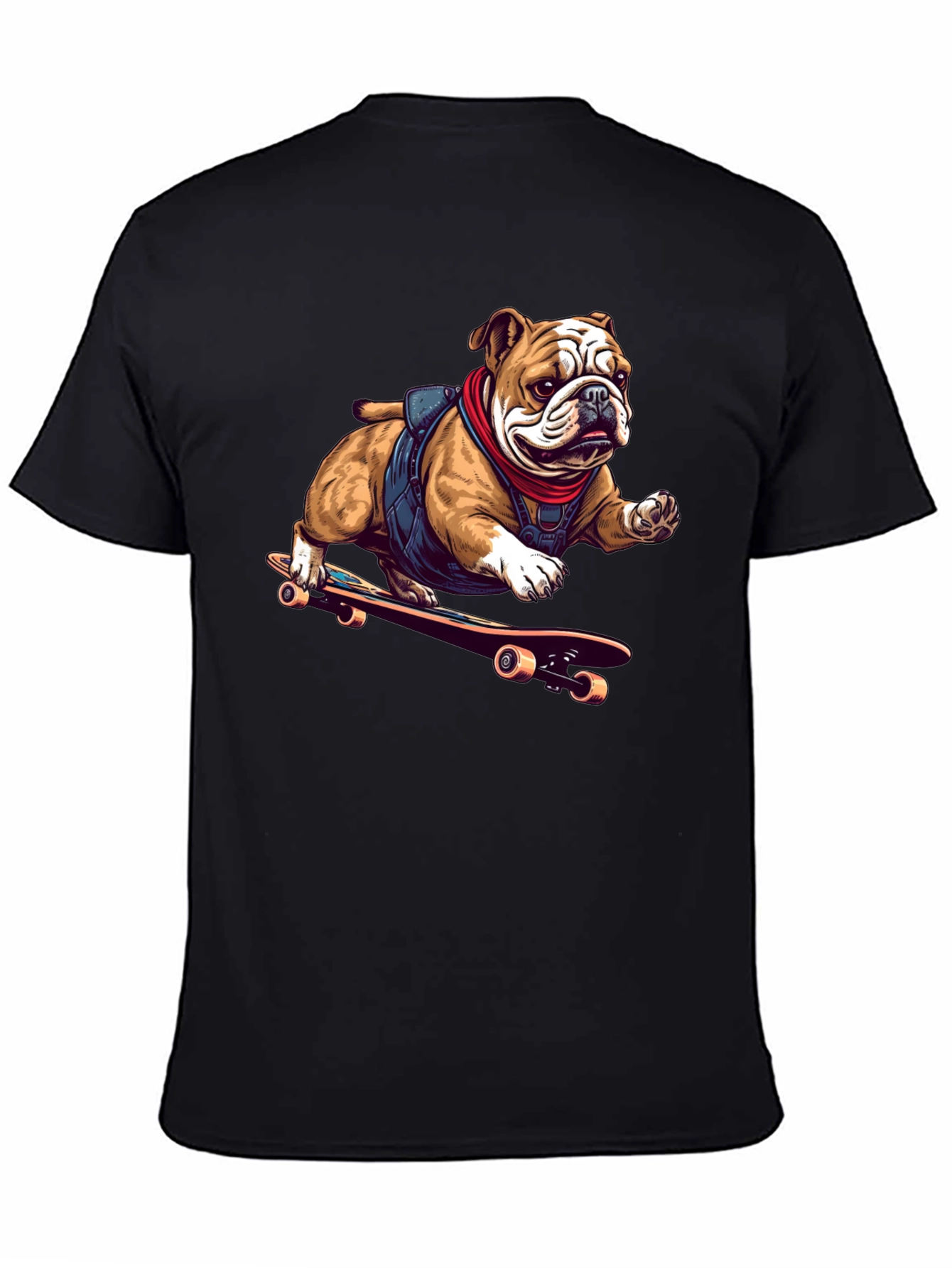 Bulldog Skateboarder Graphic Tee - Cool Black T-Shirt