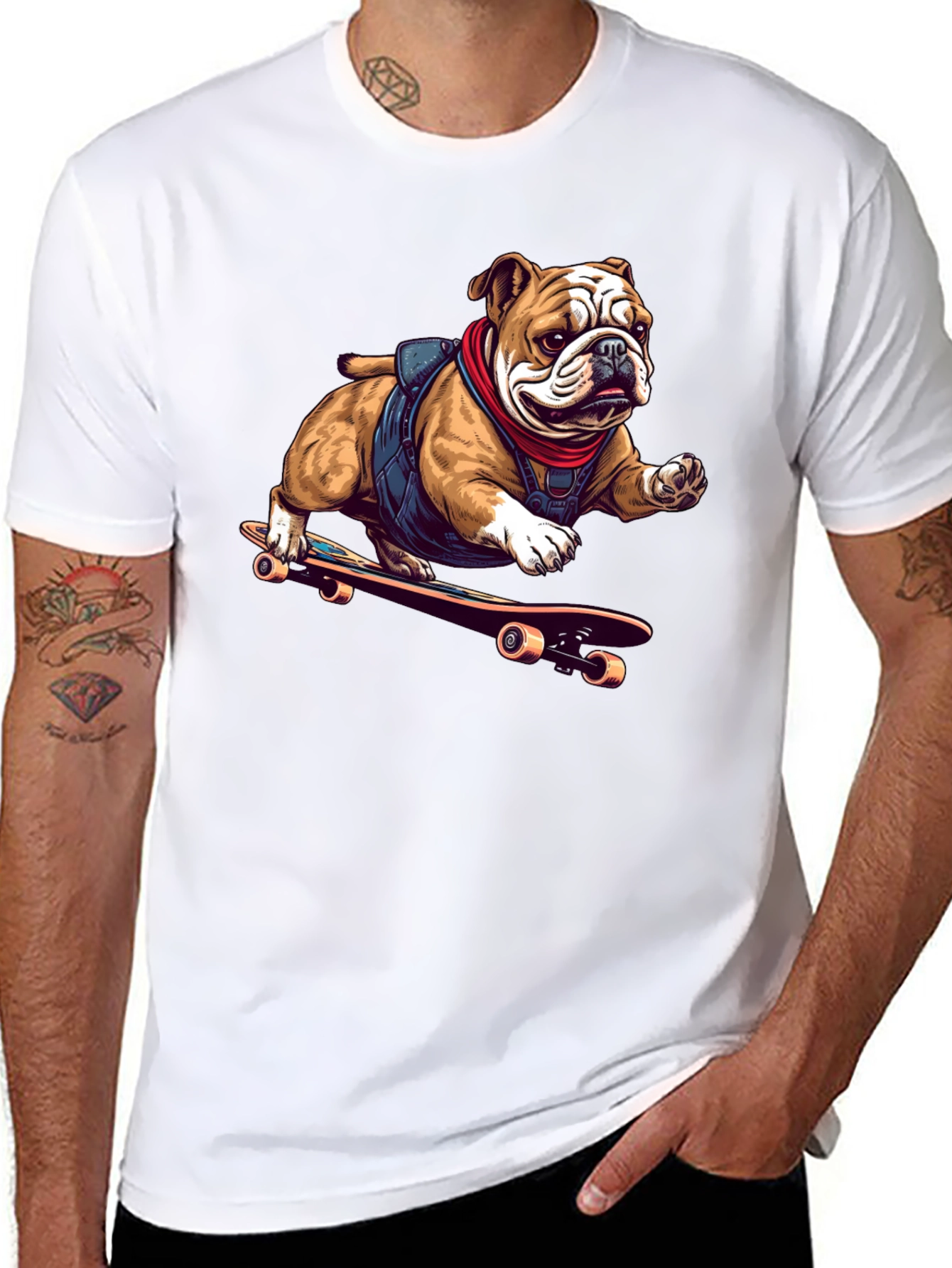 Bulldog Skateboarder Graphic Tee - Cool Black T-Shirt