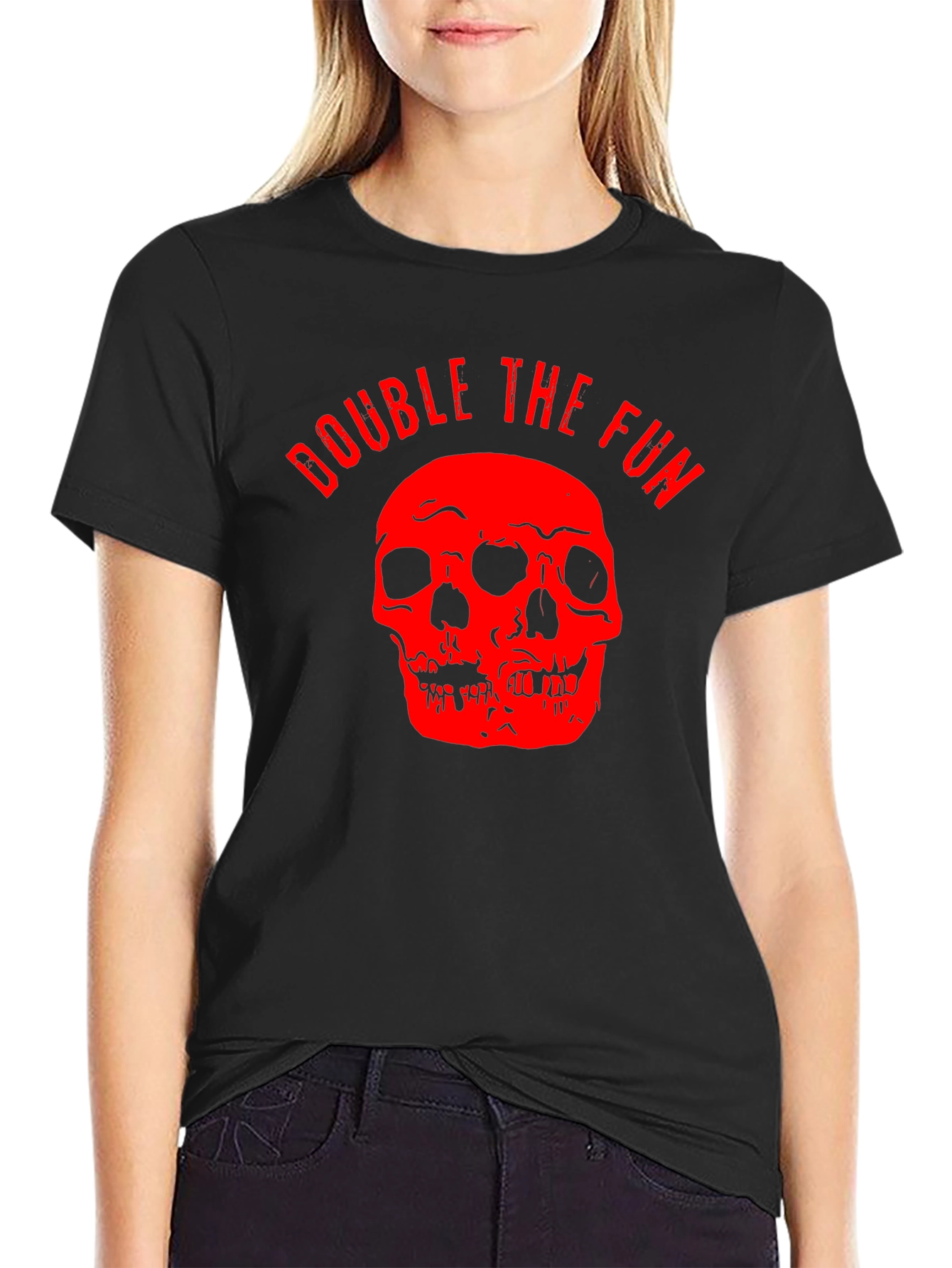 Double the Fun Skull Graphic Tee - Black