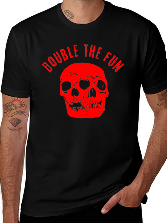 Double the Fun Skull Graphic Tee - Black