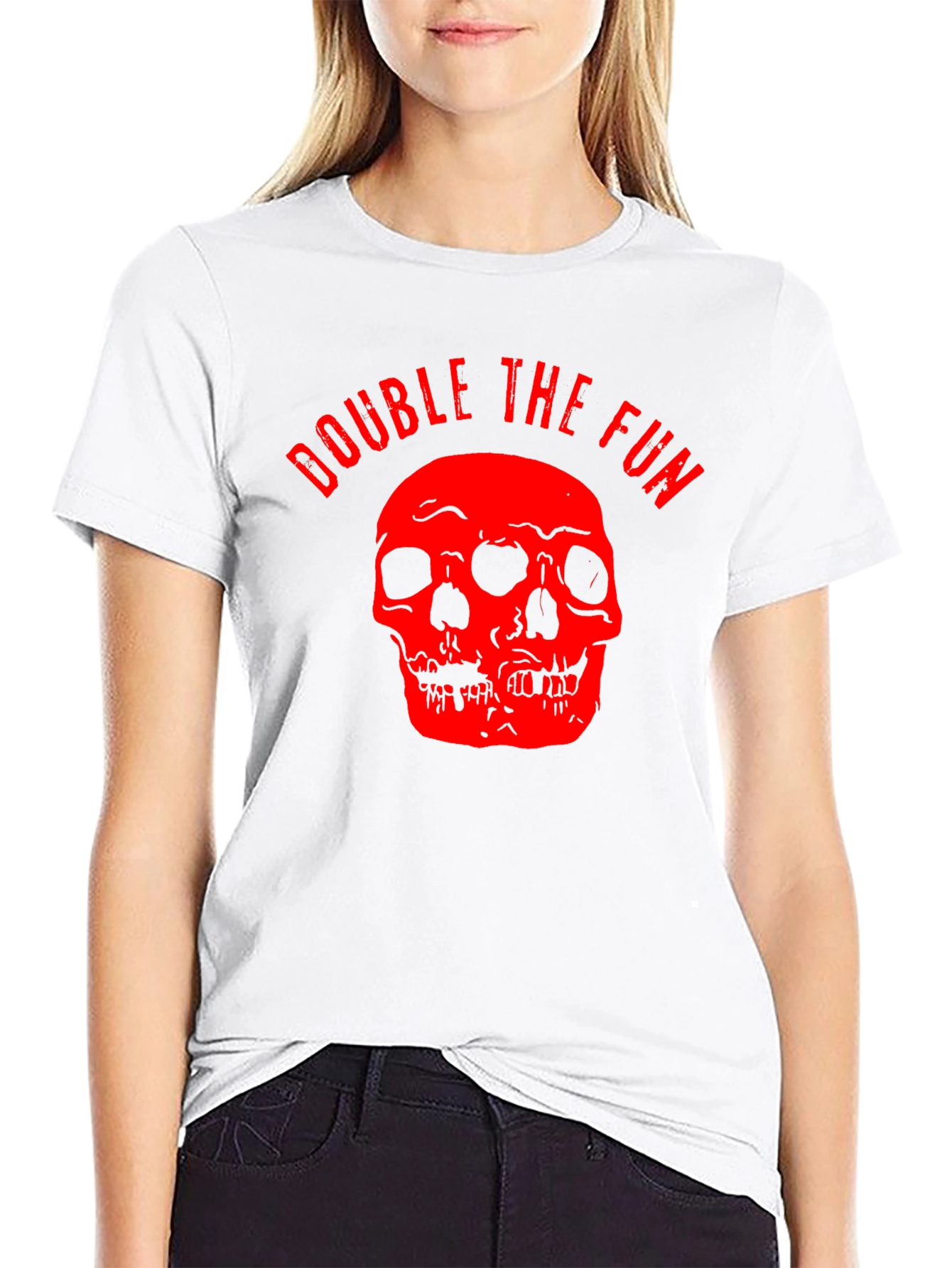 Double the Fun Skull Graphic Tee - Black