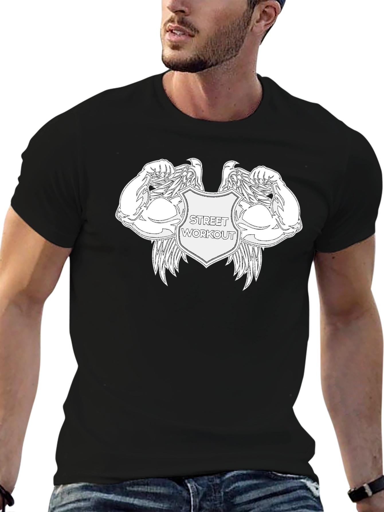 Street Workout Graphic Tee - Black Cotton Blend