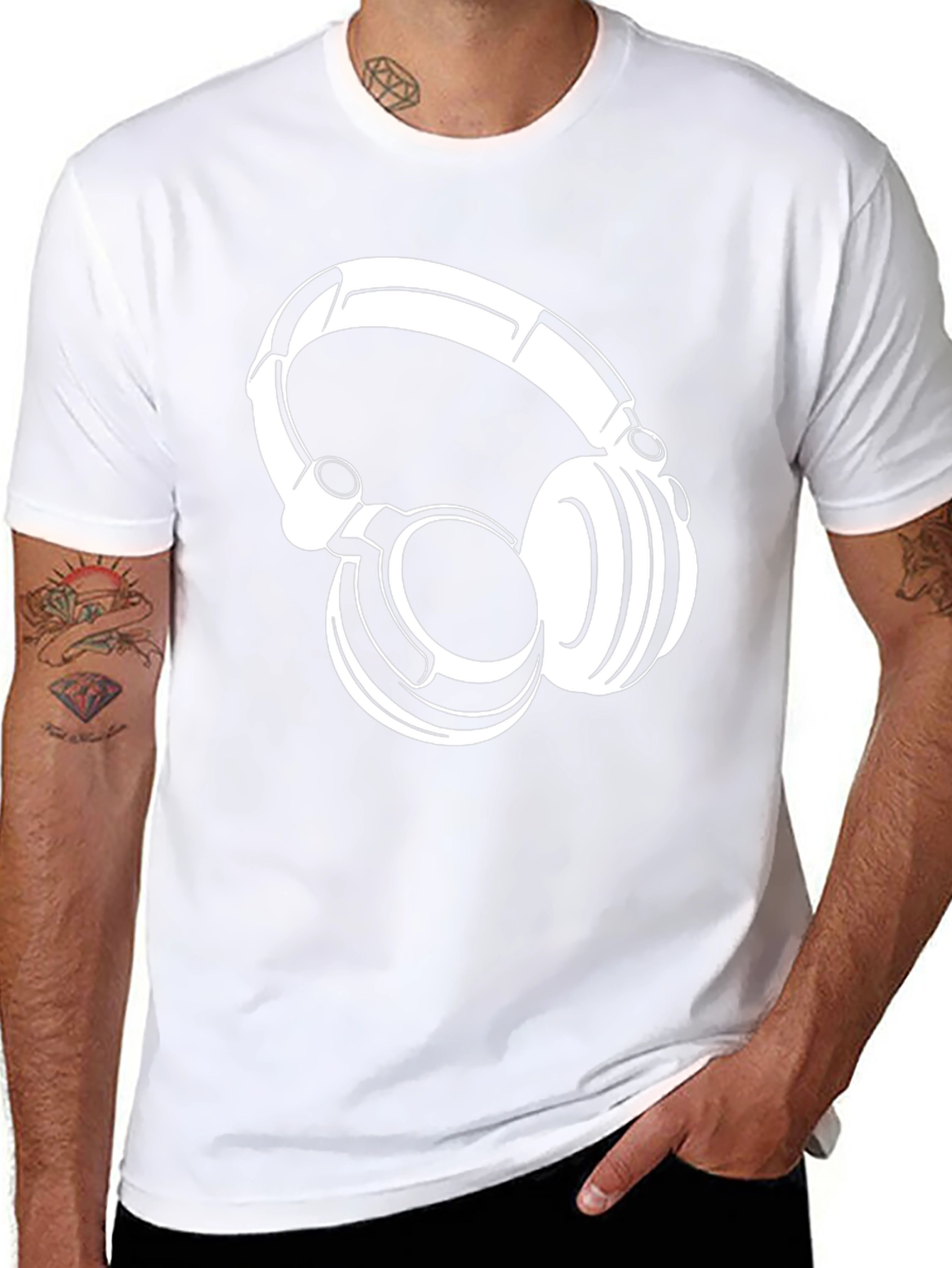 Cool Headphones Graphic Tee - Black Cotton T-Shirt