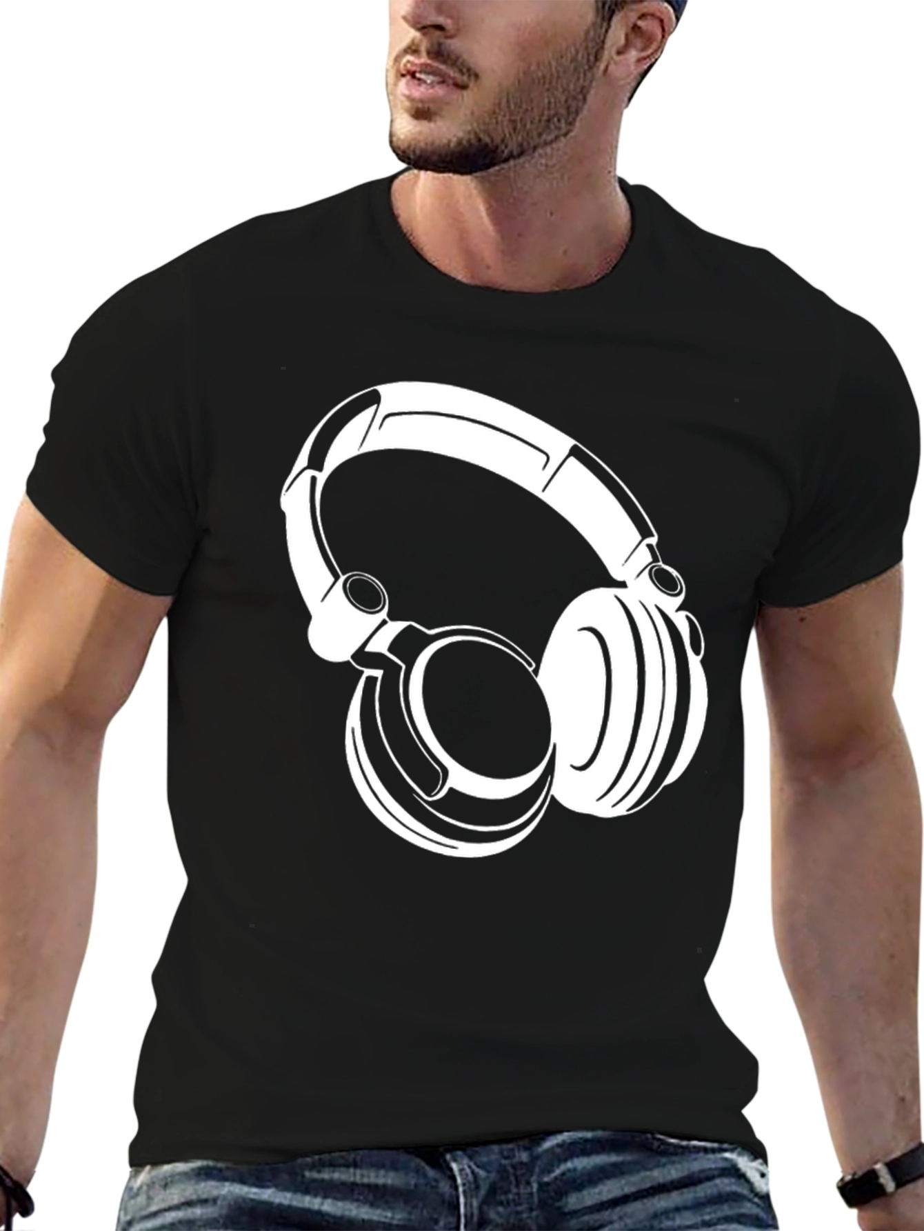 Cool Headphones Graphic Tee - Black Cotton T-Shirt