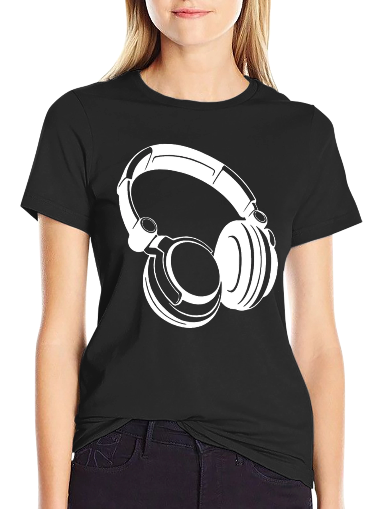 Cool Headphones Graphic Tee - Black Cotton T-Shirt