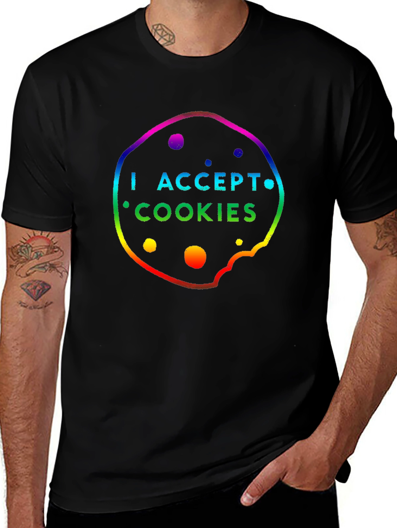 I Accept Cookies Rainbow T-Shirt Novelty Tech Geek Shirt