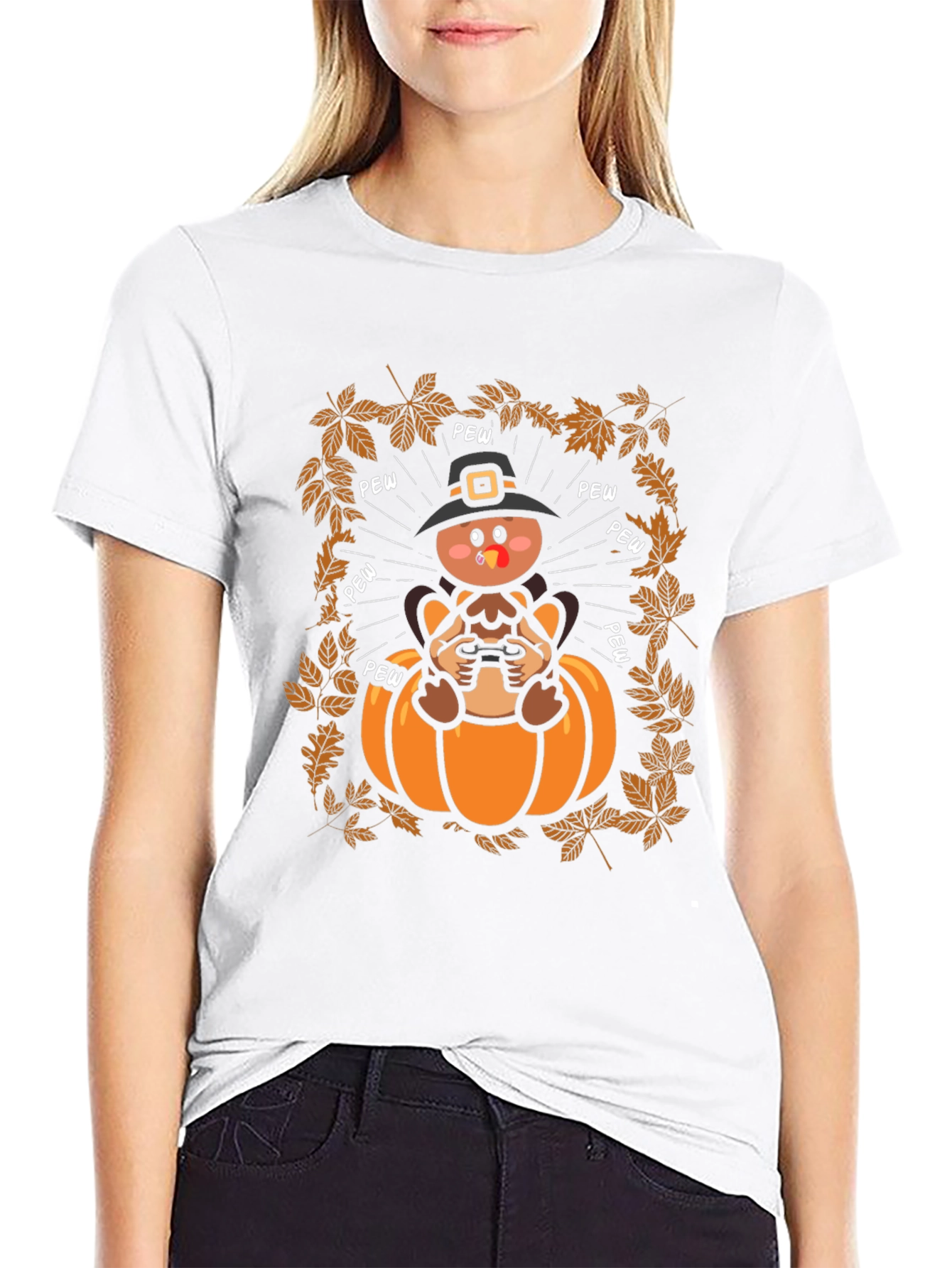 Thanksgiving Turkey Gamer Black T-Shirt