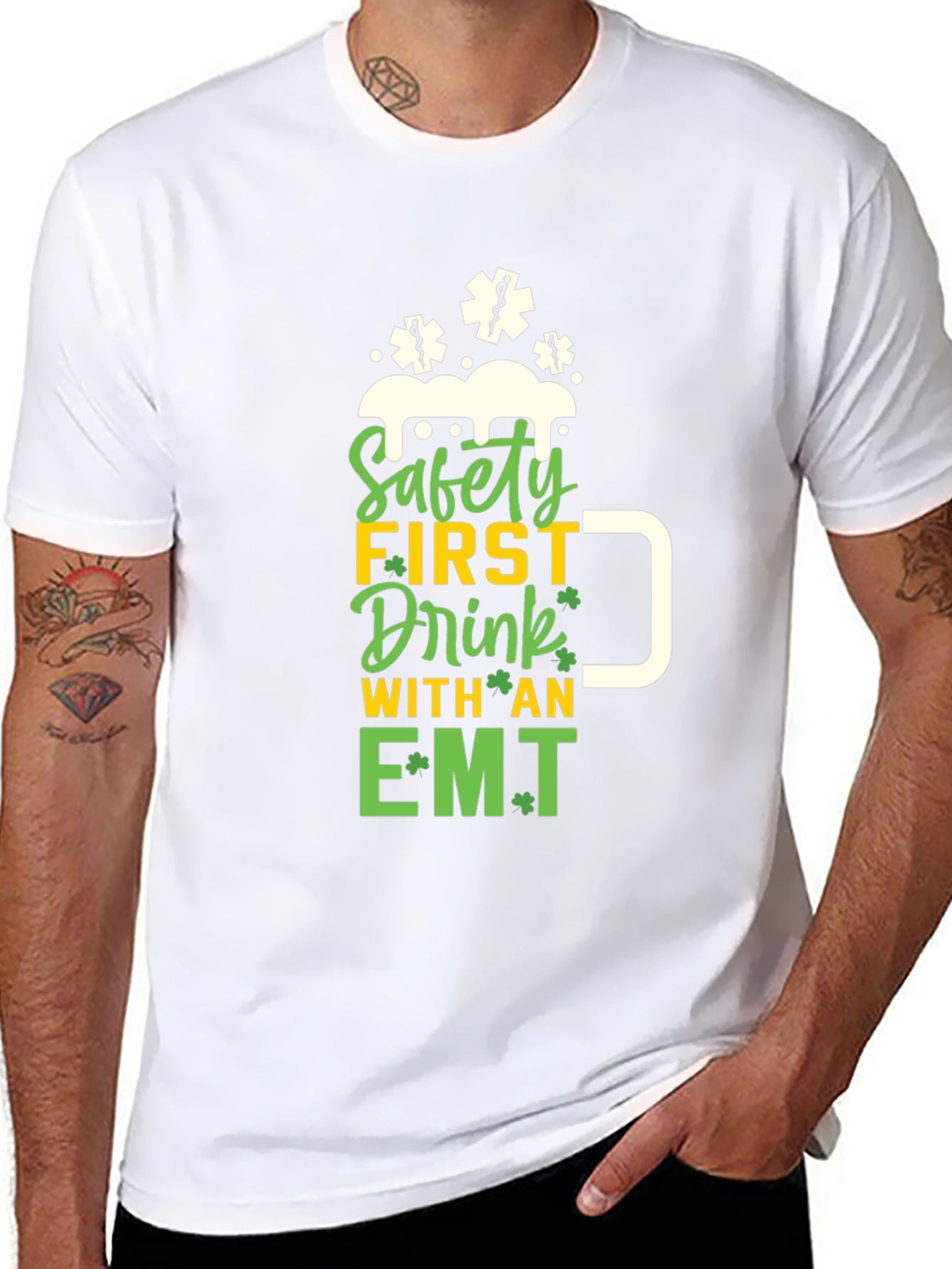 Safety First Drink with an EMT T-Shirt