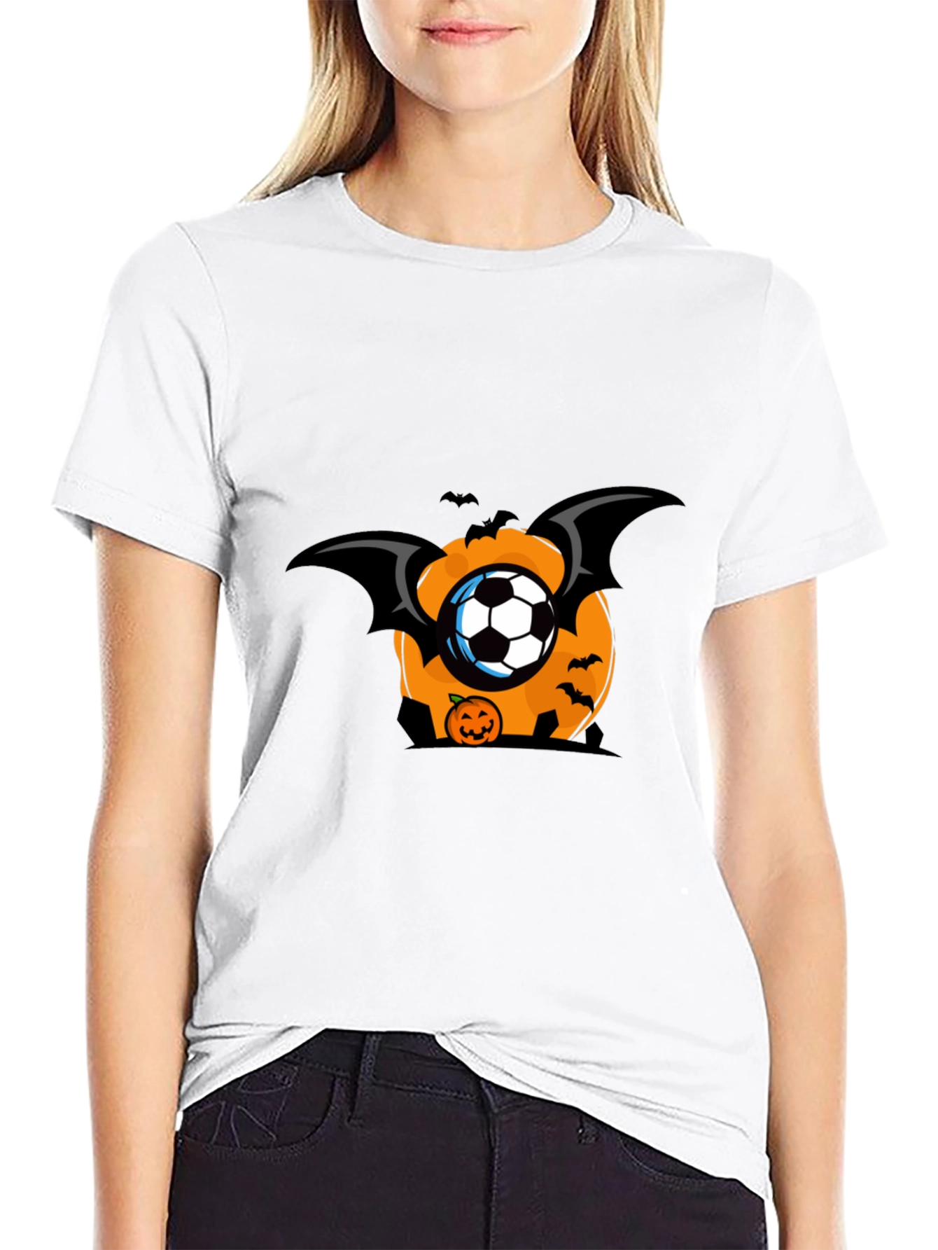 Halloween Soccer Pumpkin Bat T-Shirt