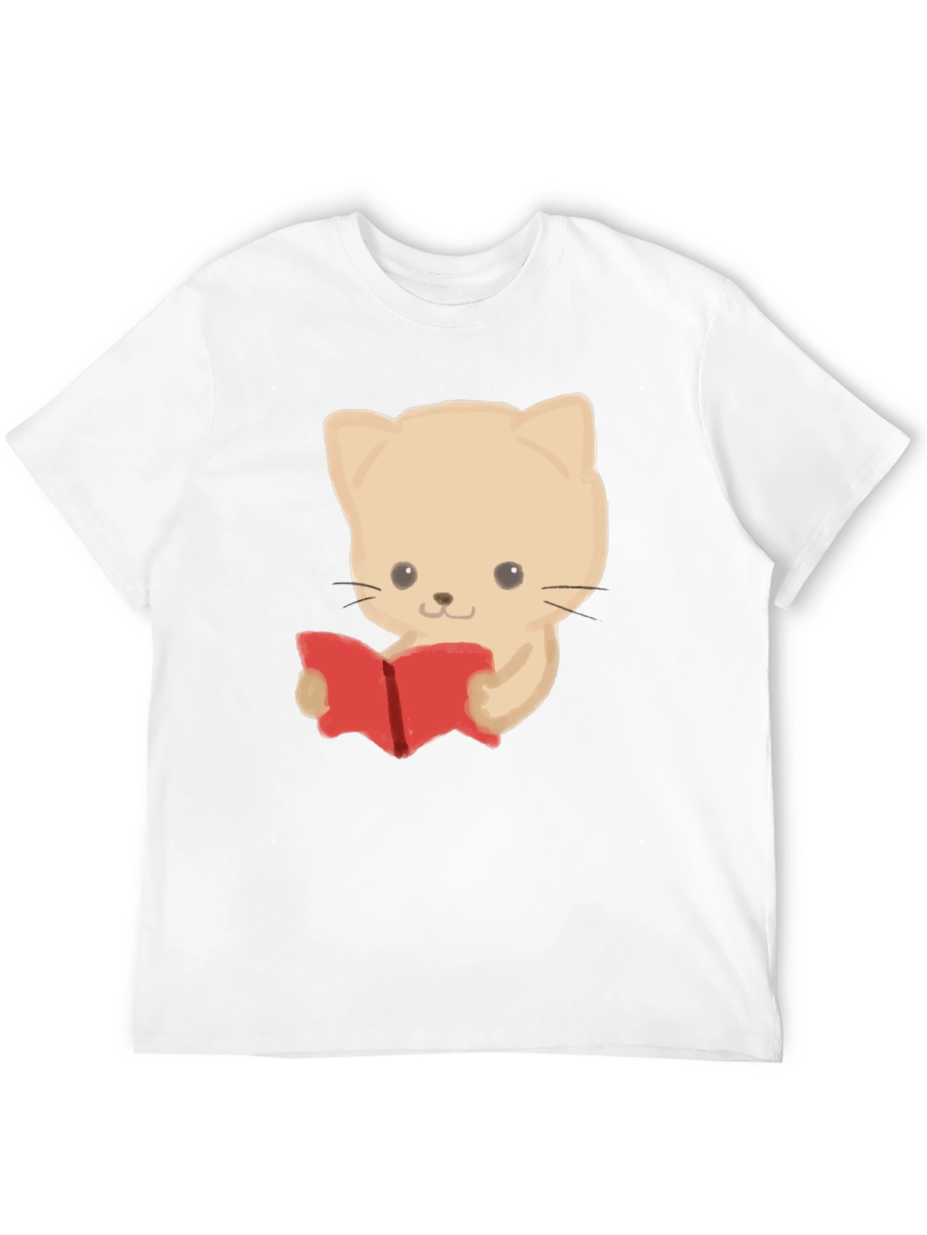 Reading Cat Graphic Tee - Black Cotton T-Shirt