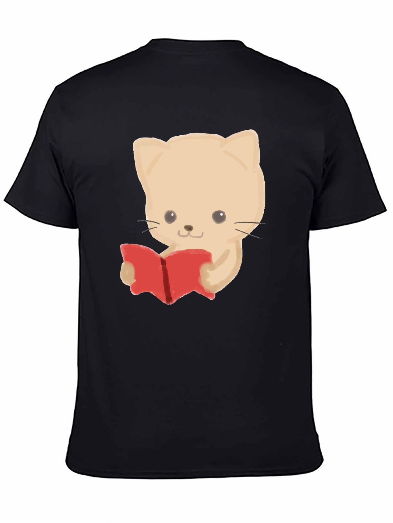Reading Cat Graphic Tee - Black Cotton T-Shirt