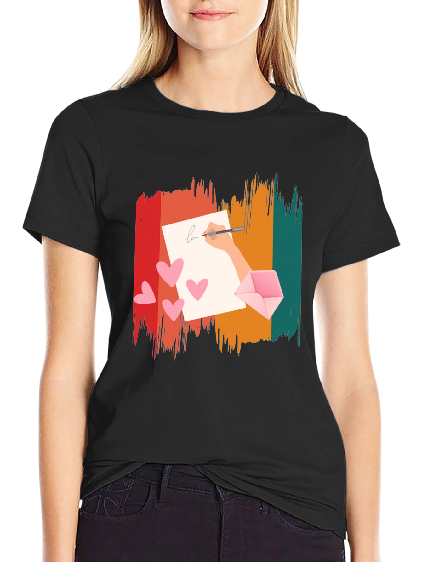Retro Love Letter Graphic Tee - Black