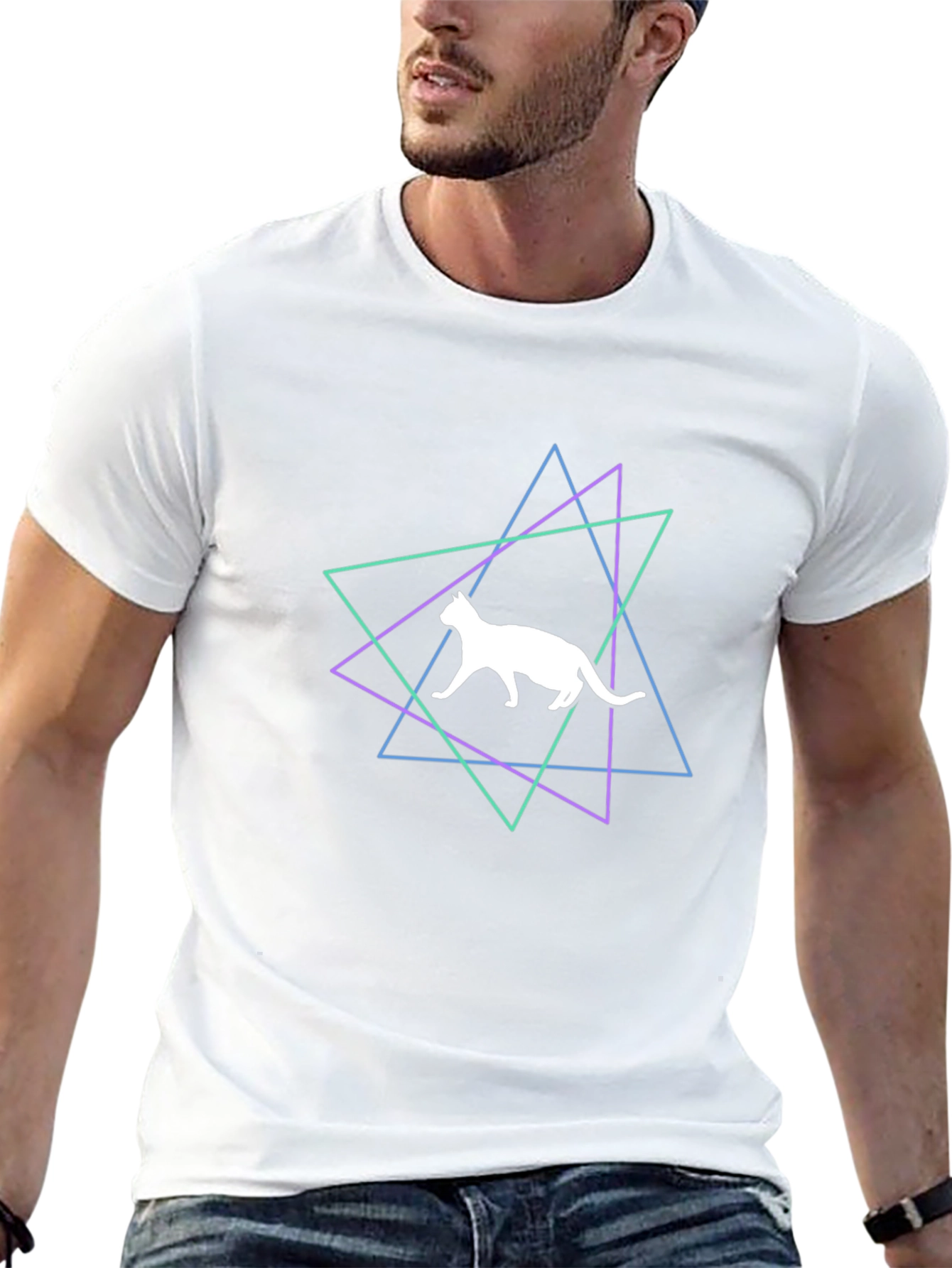 Geometric Cat Graphic T-Shirt