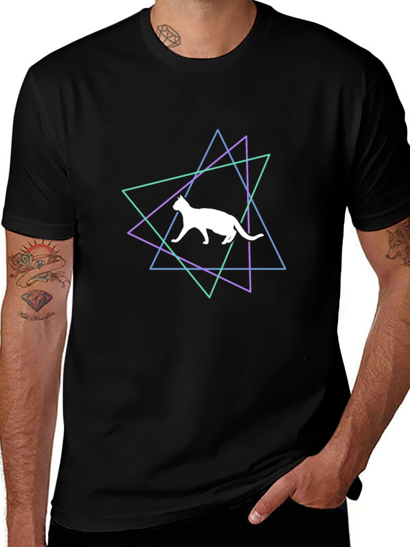 Geometric Cat Graphic T-Shirt