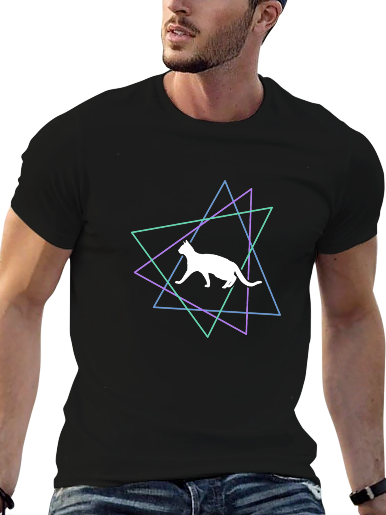 Geometric Cat Graphic T-Shirt