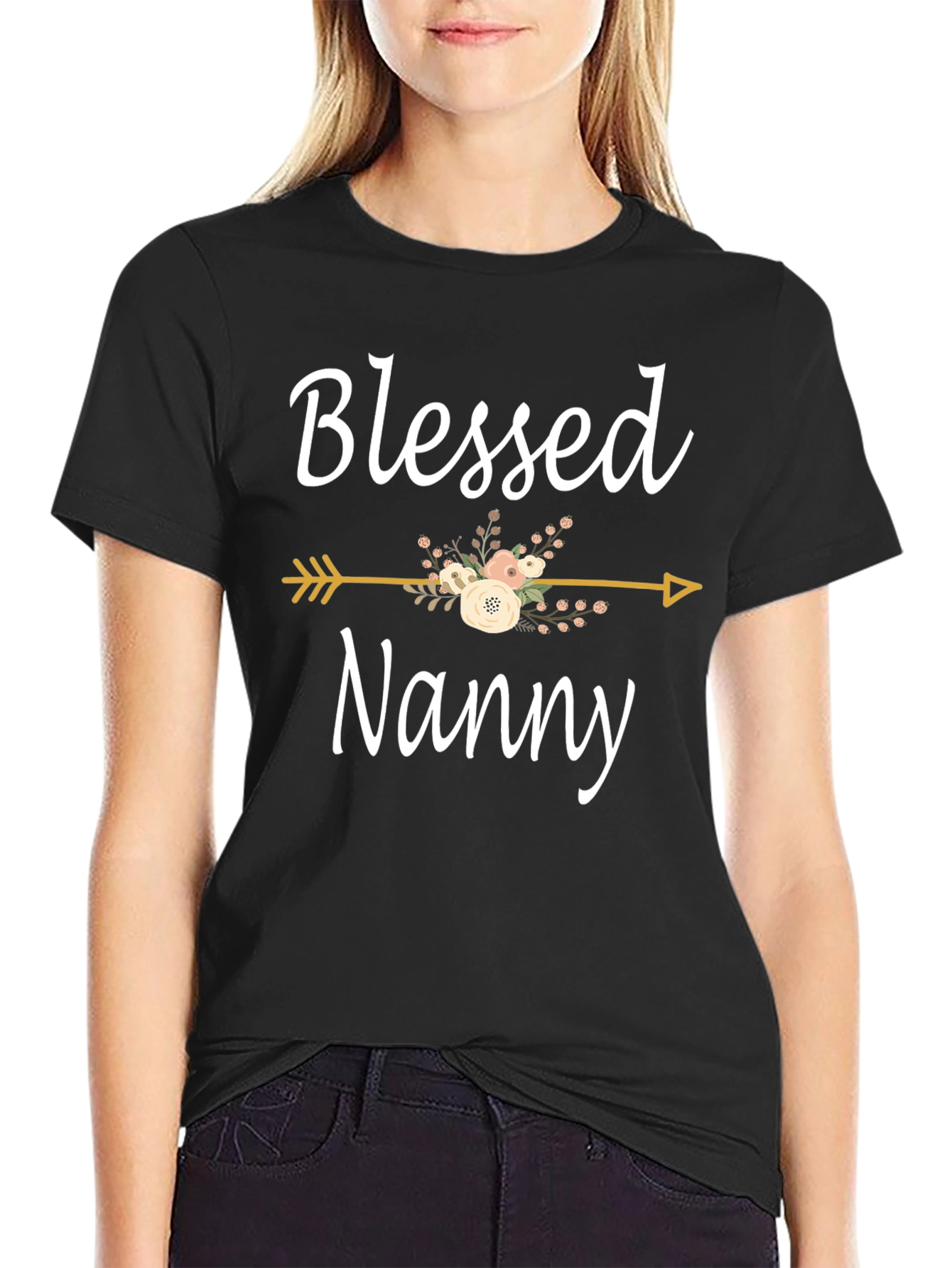 Blessed Nanny Graphic T-Shirt - Floral Arrow Design