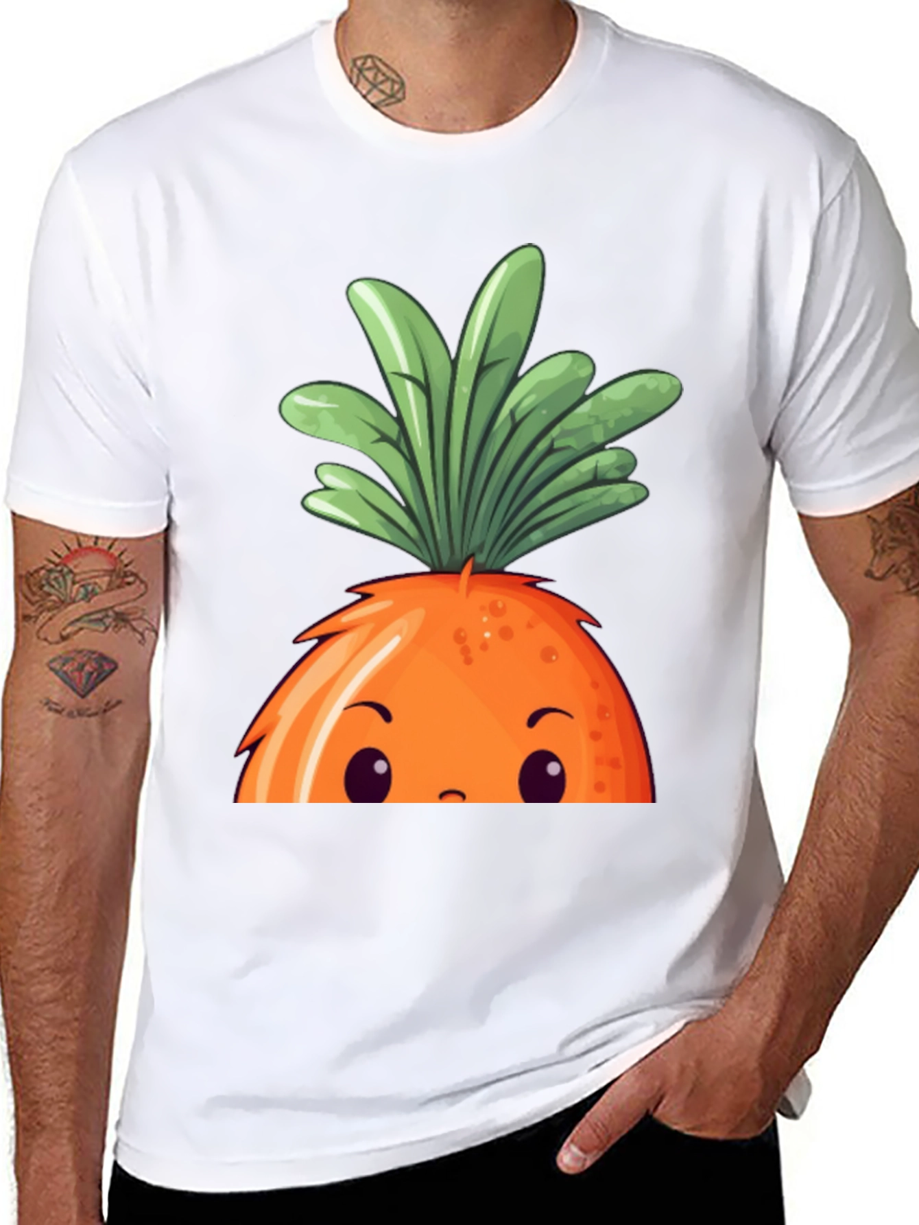Cartoon Carrot Graphic Black Tee