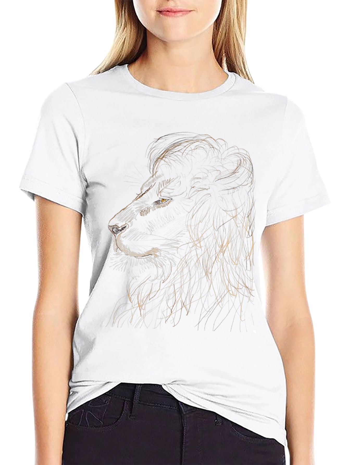 Lion Sketch Graphic Tee - Black Cotton T-Shirt