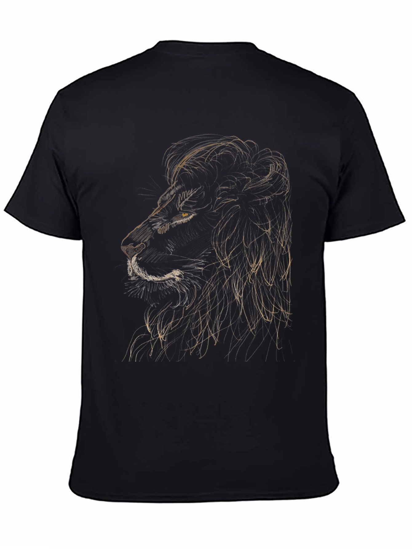 Lion Sketch Graphic Tee - Black Cotton T-Shirt